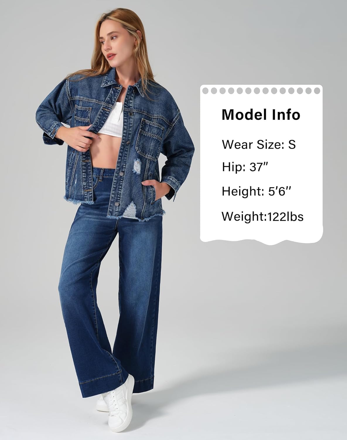 roswear Women\u2019s Jean Jackets Long Sleeves with Fringe Oversized Distressed Denim Trucker Jacket Coat