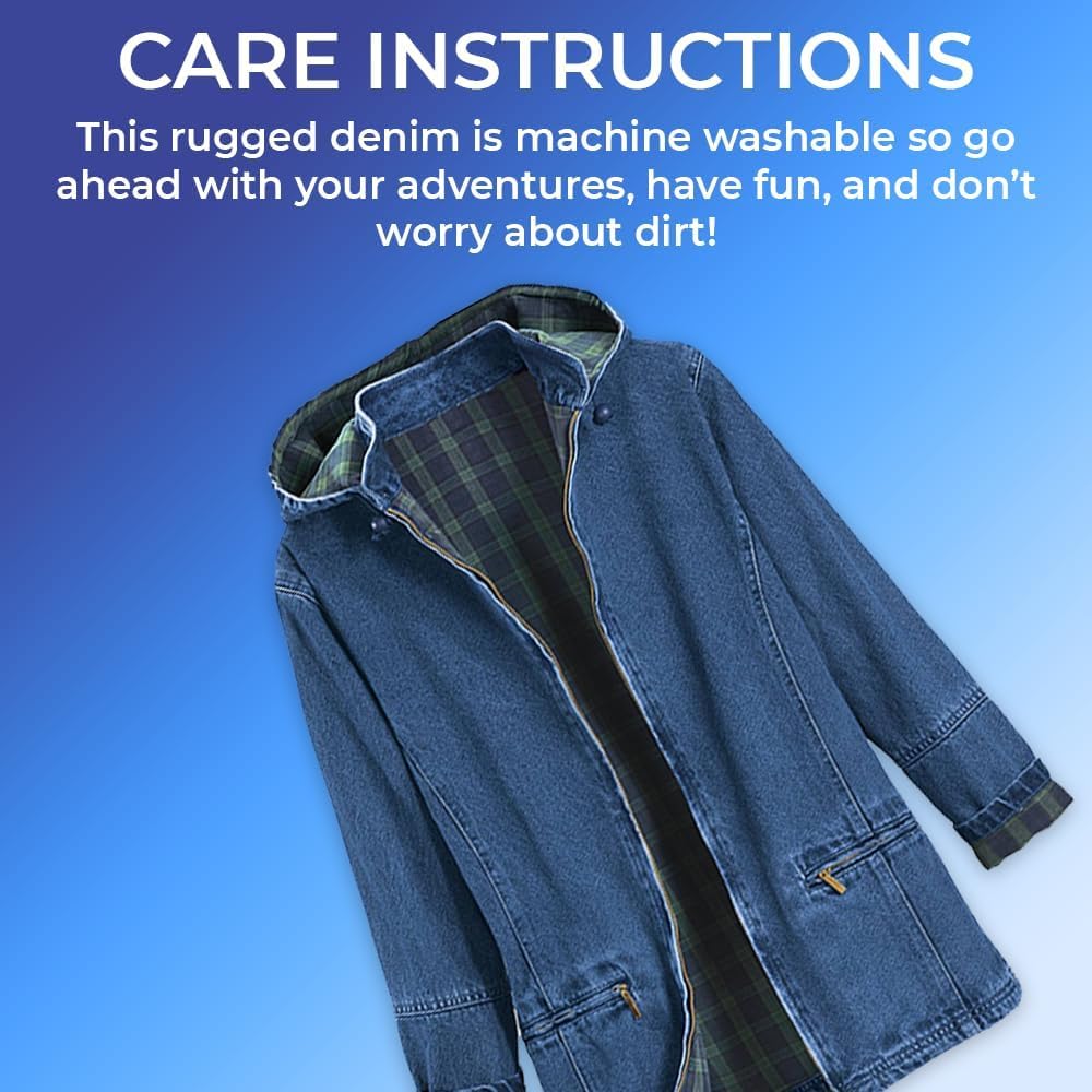 SAGEFINDS Women\u2019s Flannel Lined Denim Jacket | Detachable Hood | Zip Front and Side Pockets | 100% Cotton