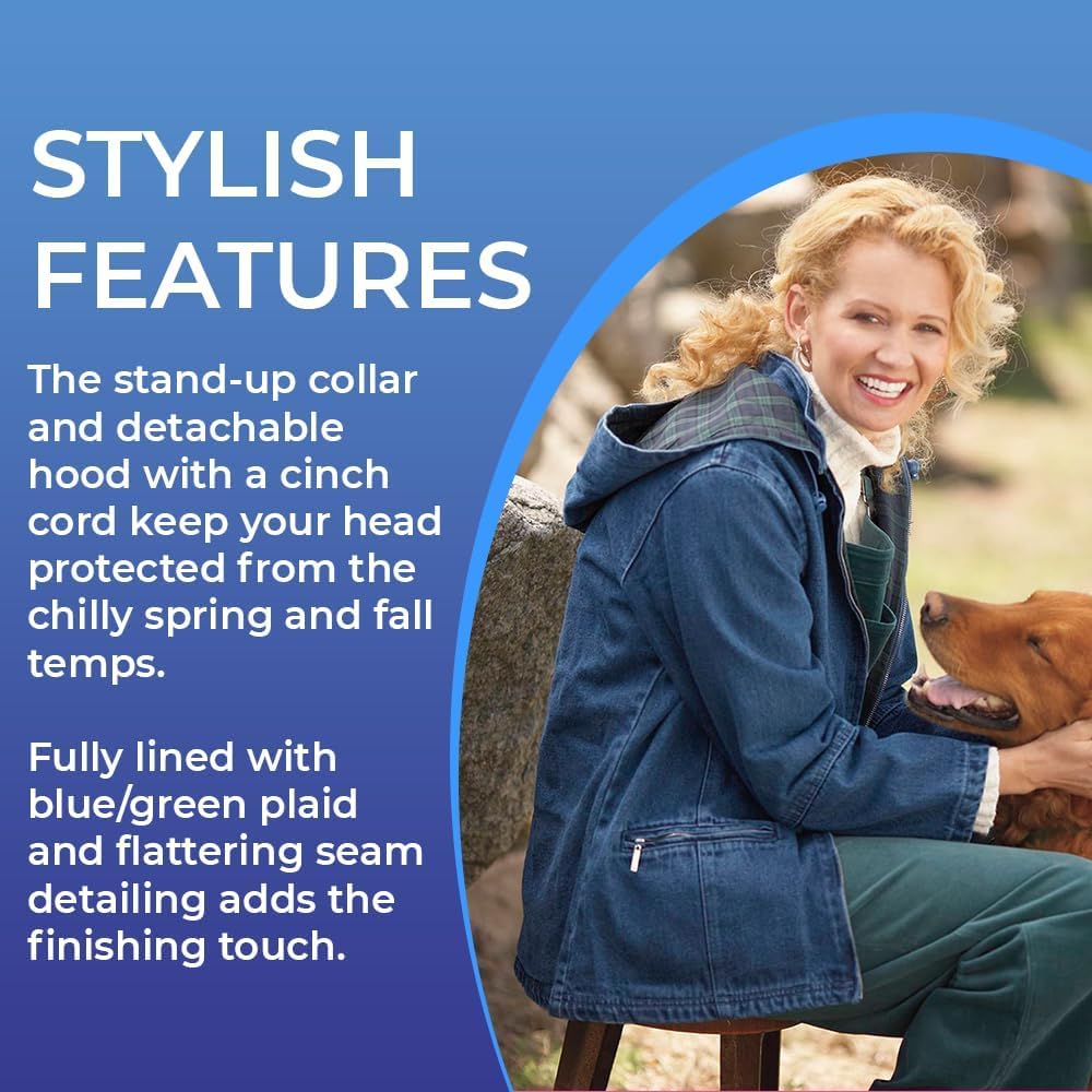 SAGEFINDS Women\u2019s Flannel Lined Denim Jacket | Detachable Hood | Zip Front and Side Pockets | 100% Cotton