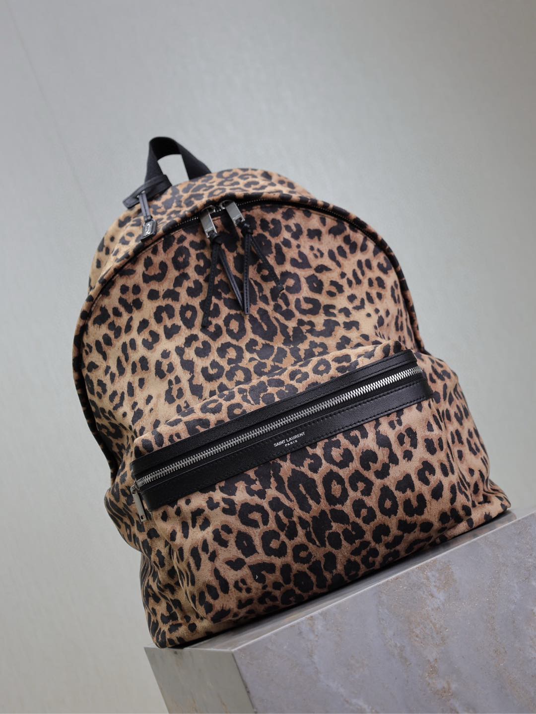 Saint Laurent Beige & Black Leopard Print City Backpack I