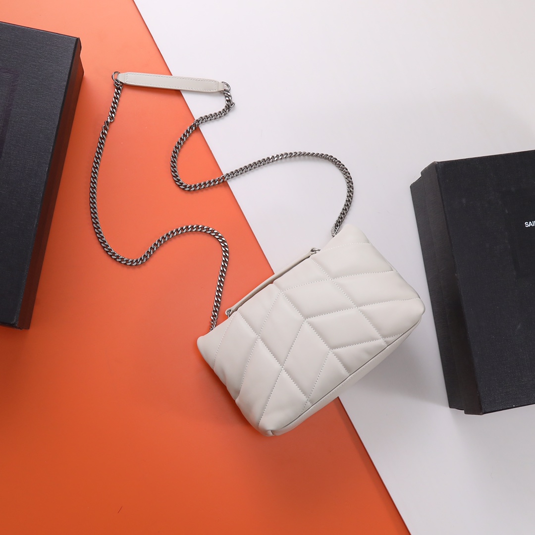 Saint Laurent Beige Leather Quilted Toy Puffer LouLou Shoulder Bag – Mine & You