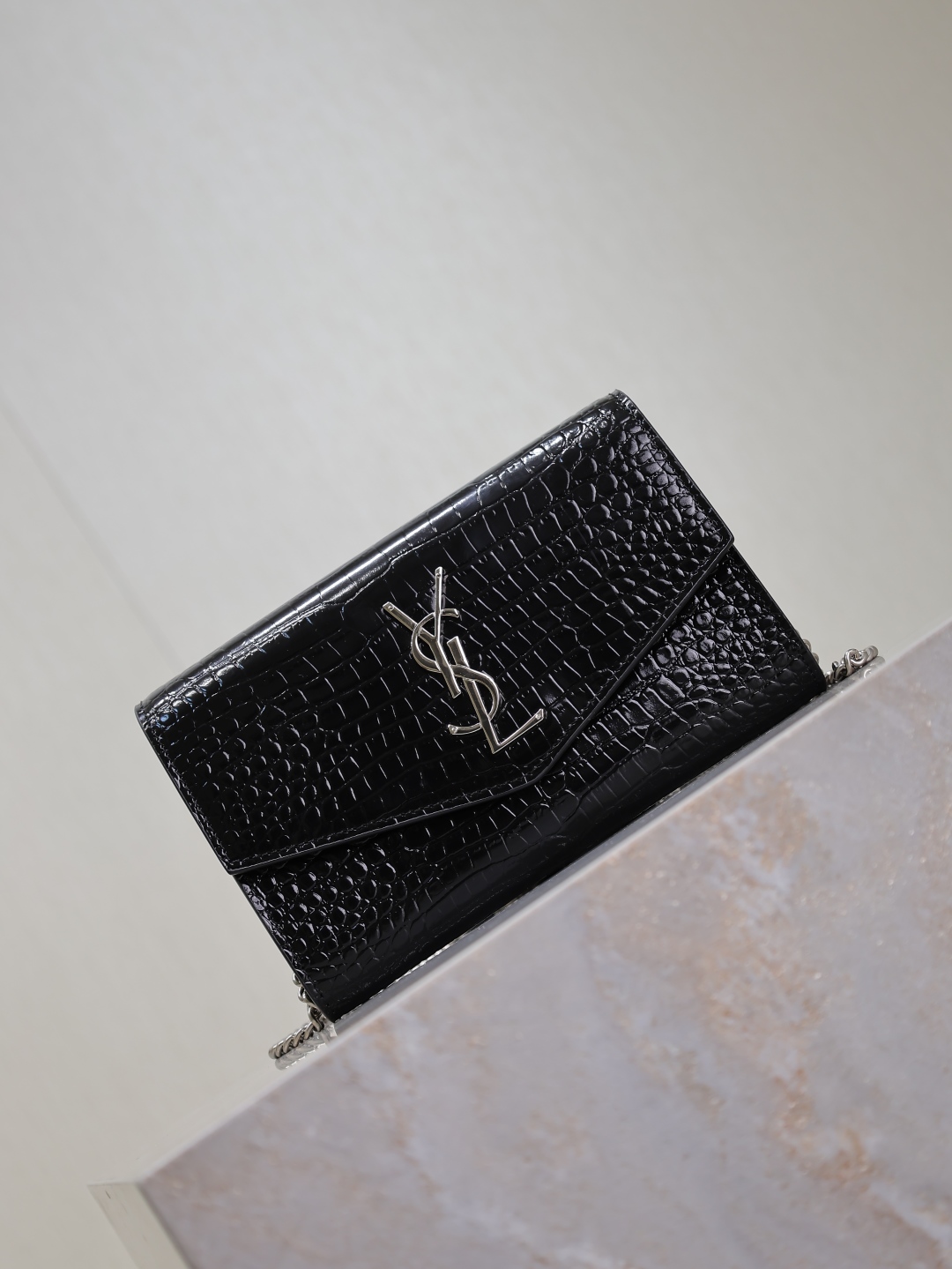 Saint Laurent Black Leather Cassandre Tassel Flap Clutch