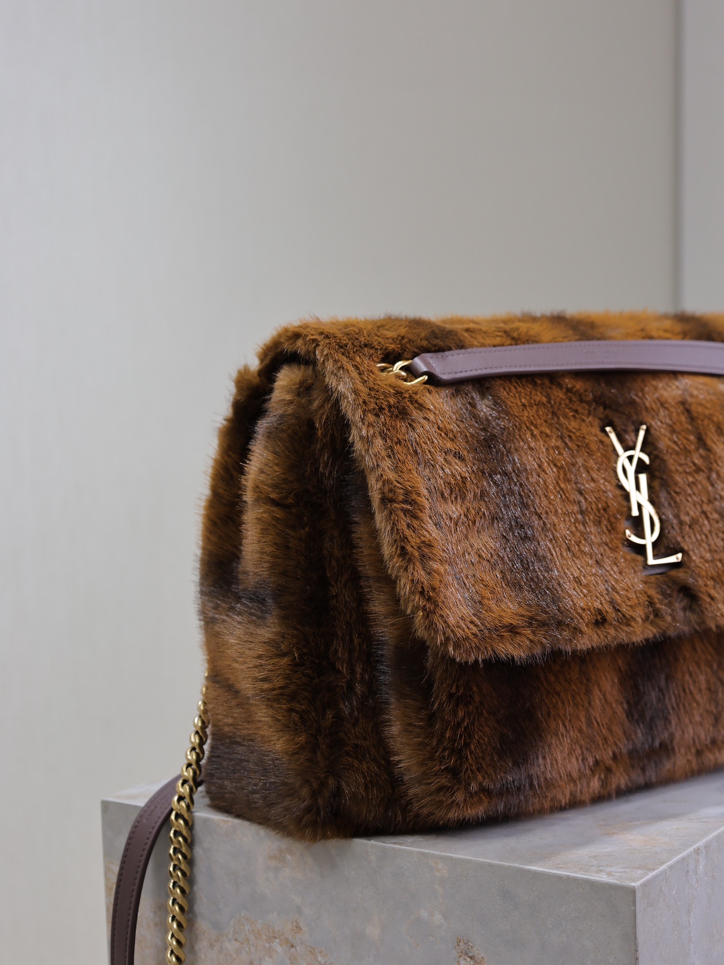 Saint Laurent Brown Fur Large Niki Bag