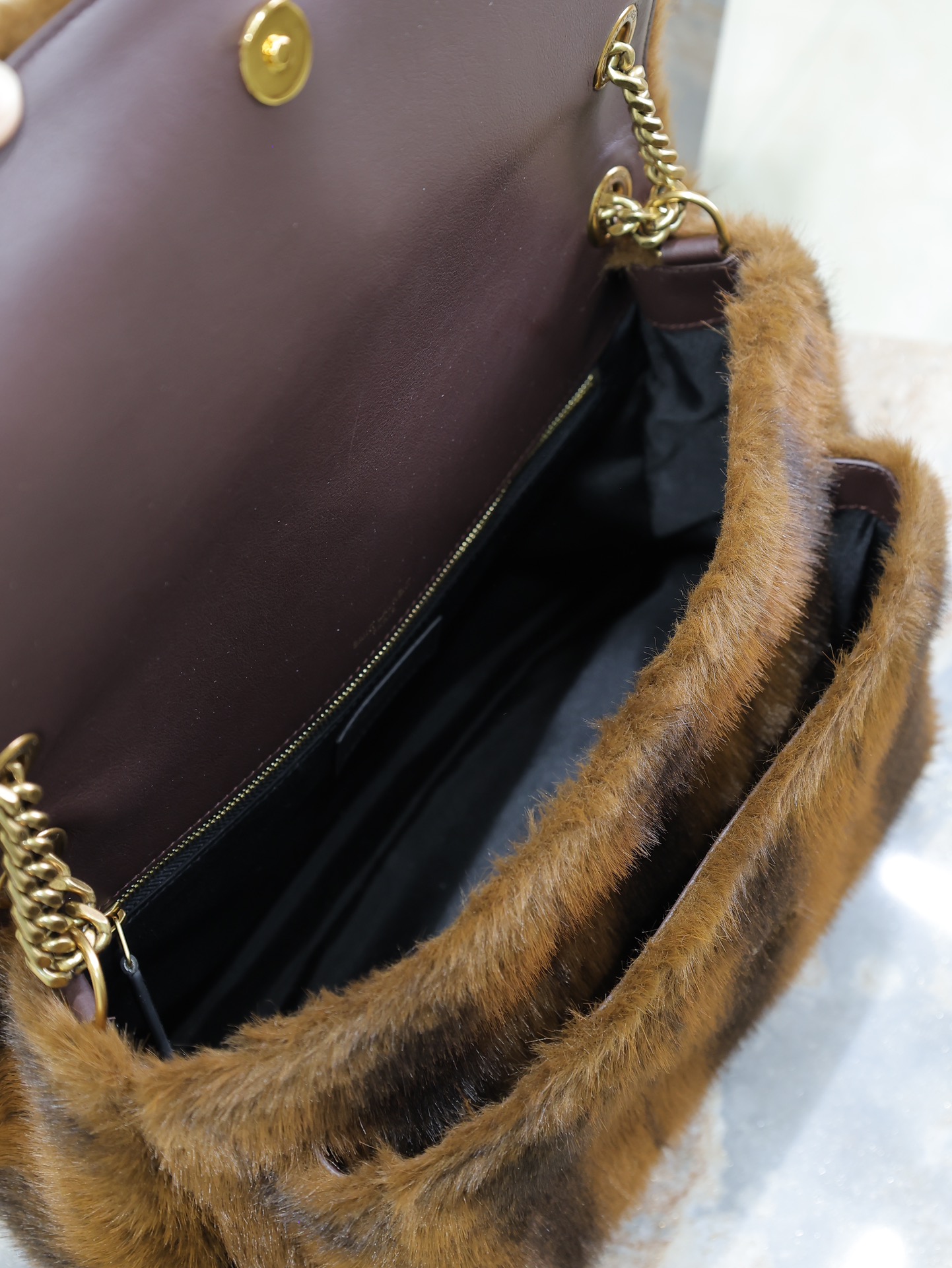 Saint Laurent Brown Fur Large Niki Bag