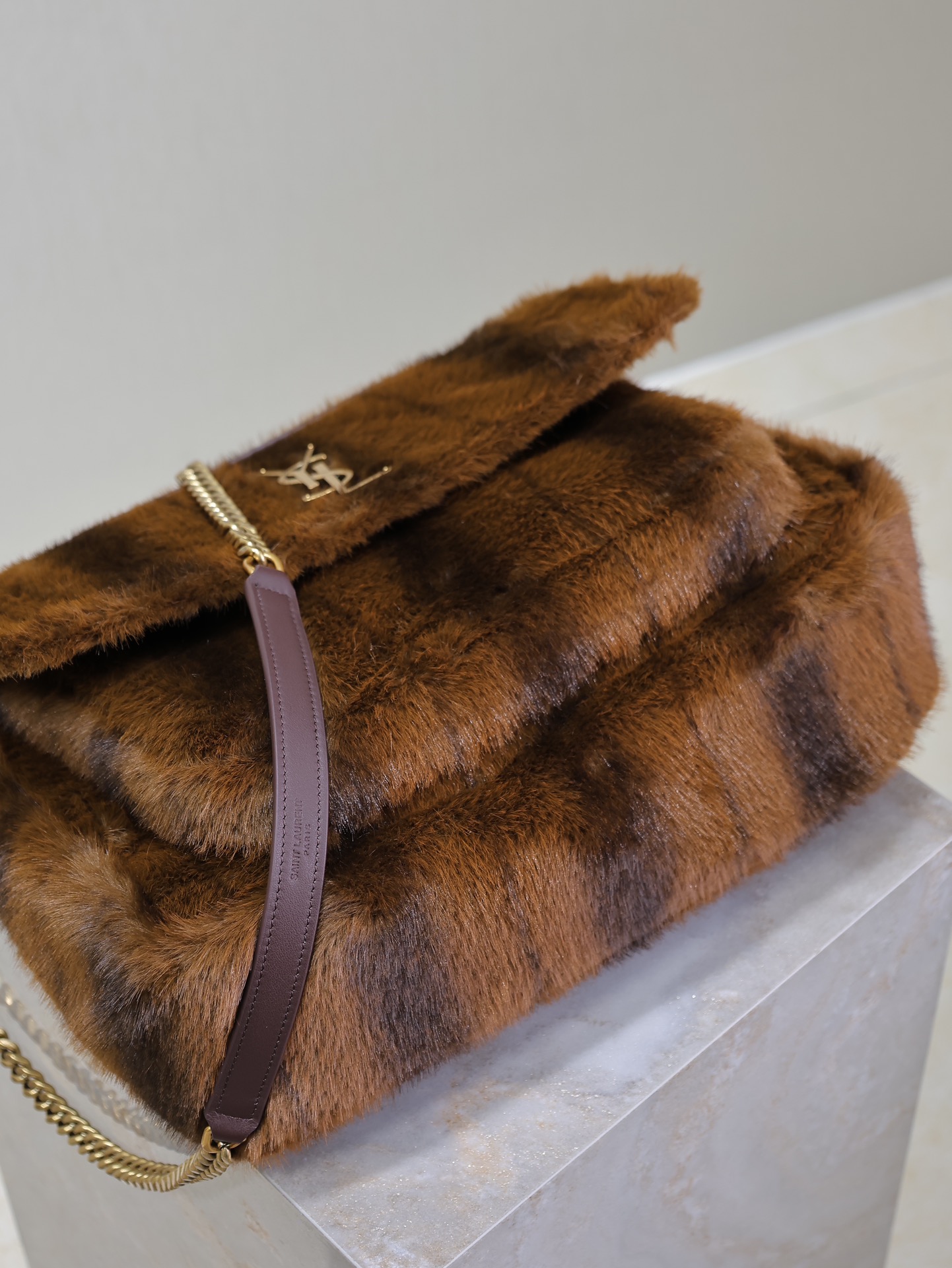 Saint Laurent Brown Fur Large Niki Bag