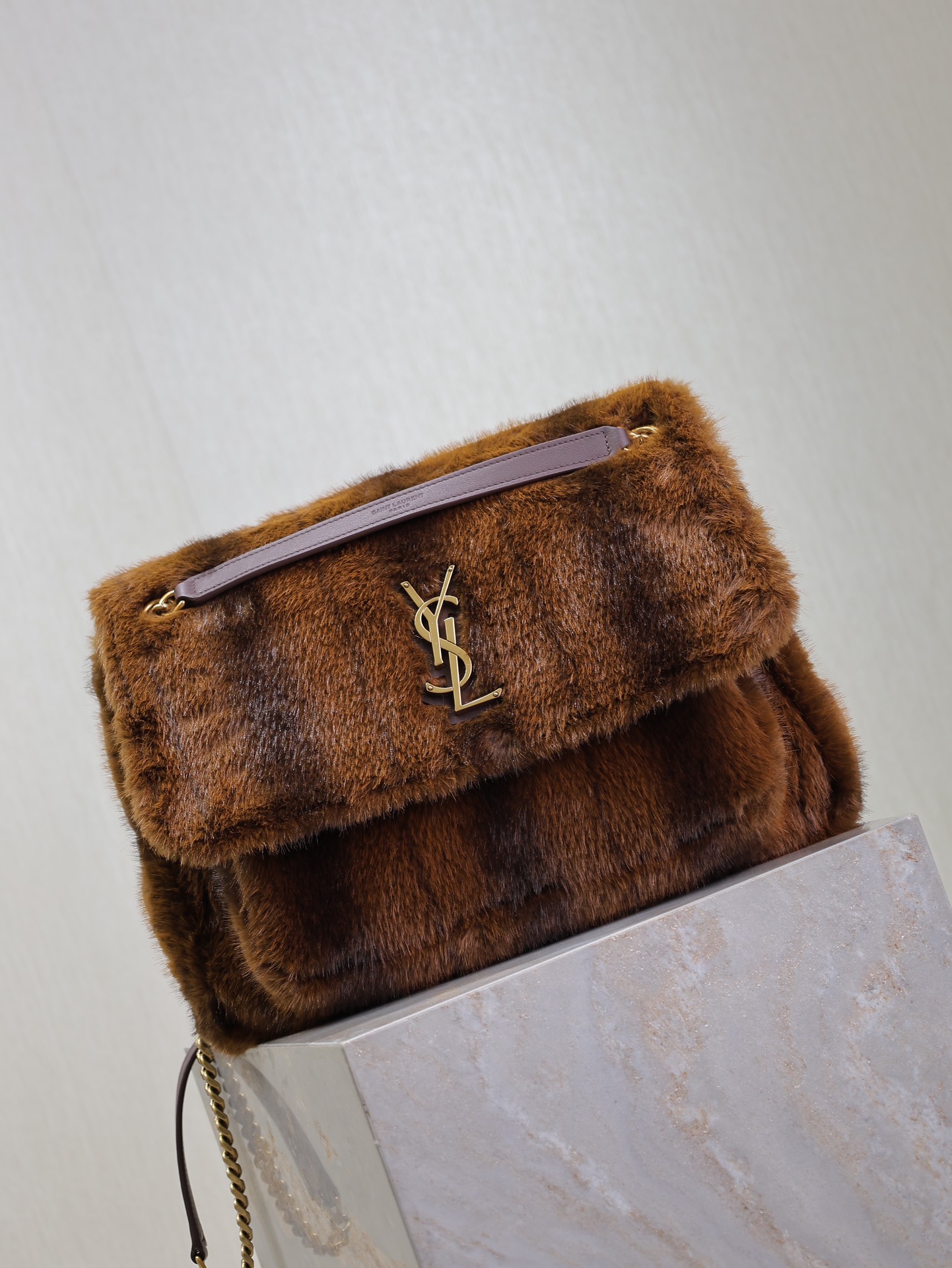 Saint Laurent Brown Fur Large Niki Bag
