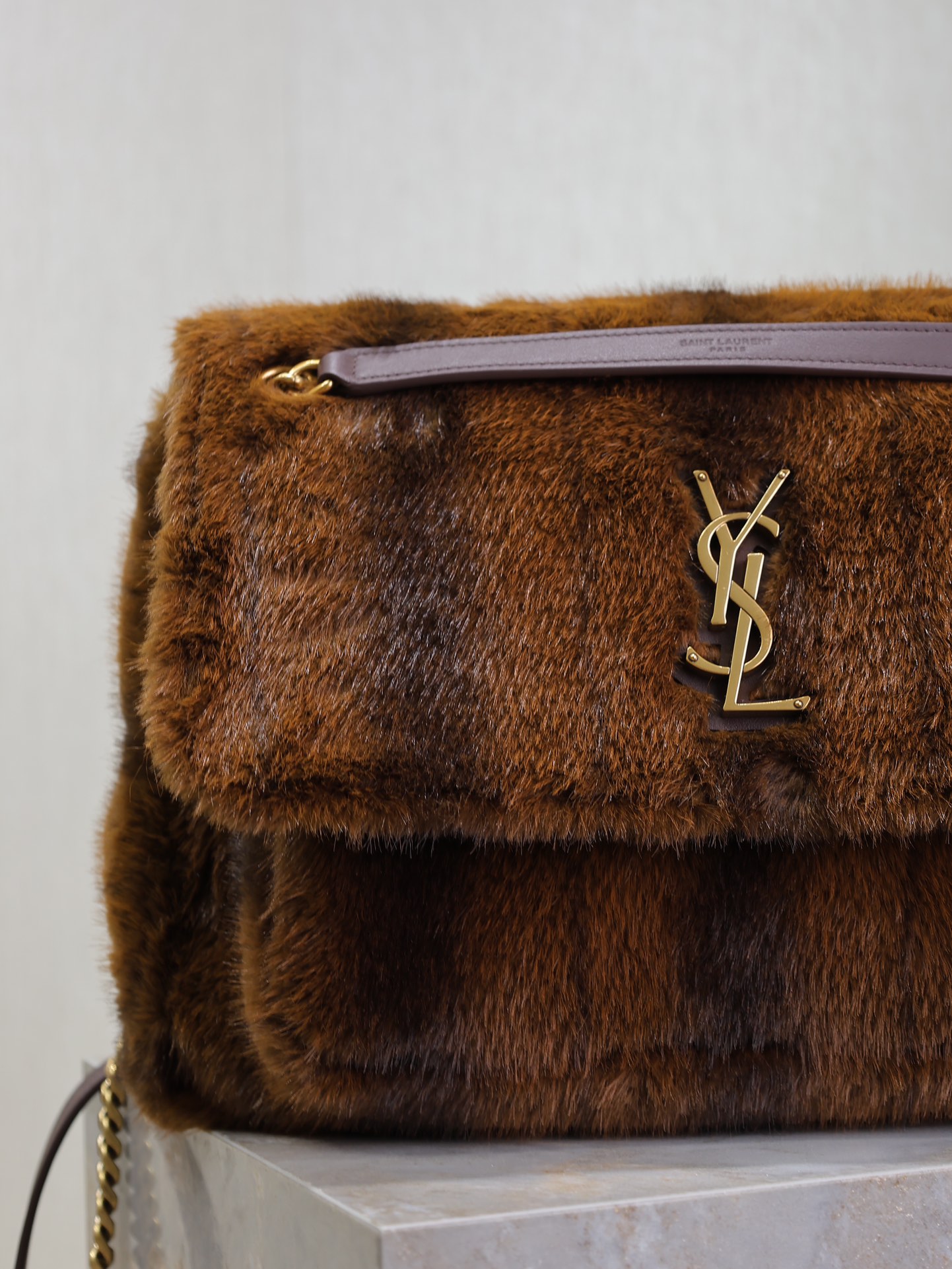 Saint Laurent Brown Fur Large Niki Bag
