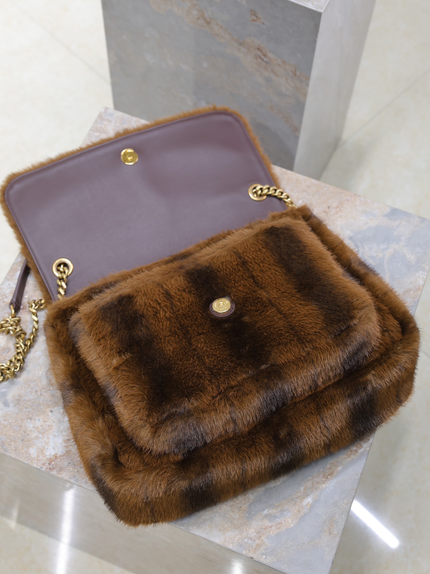 Saint Laurent Brown Fur Large Niki Bag