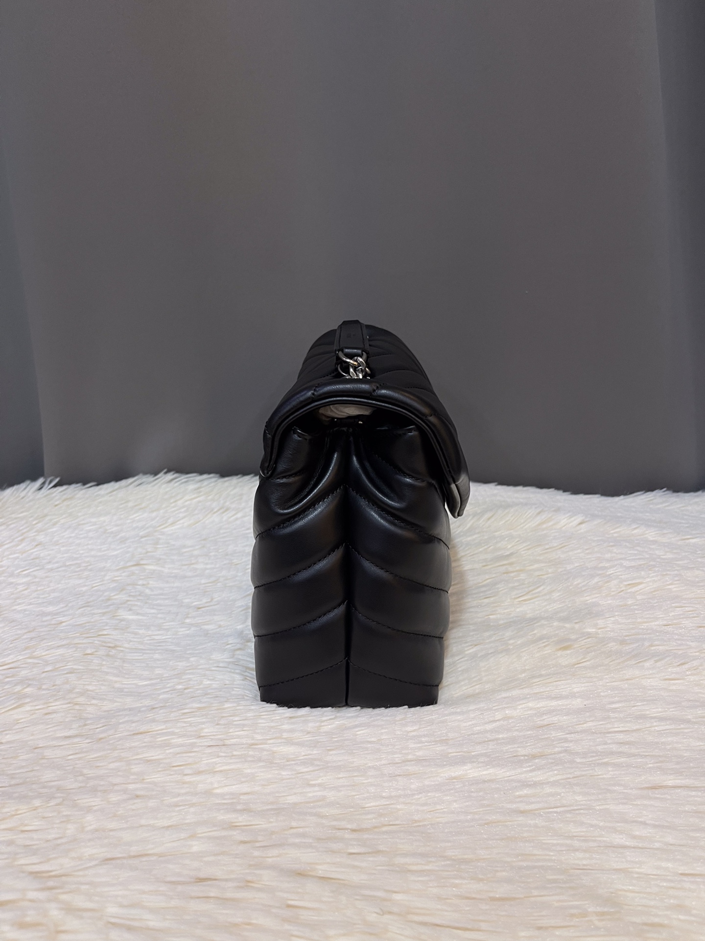 Saint Laurent  Calfskin Y Quilted Monogram Small Loulou Chain Satchel Black