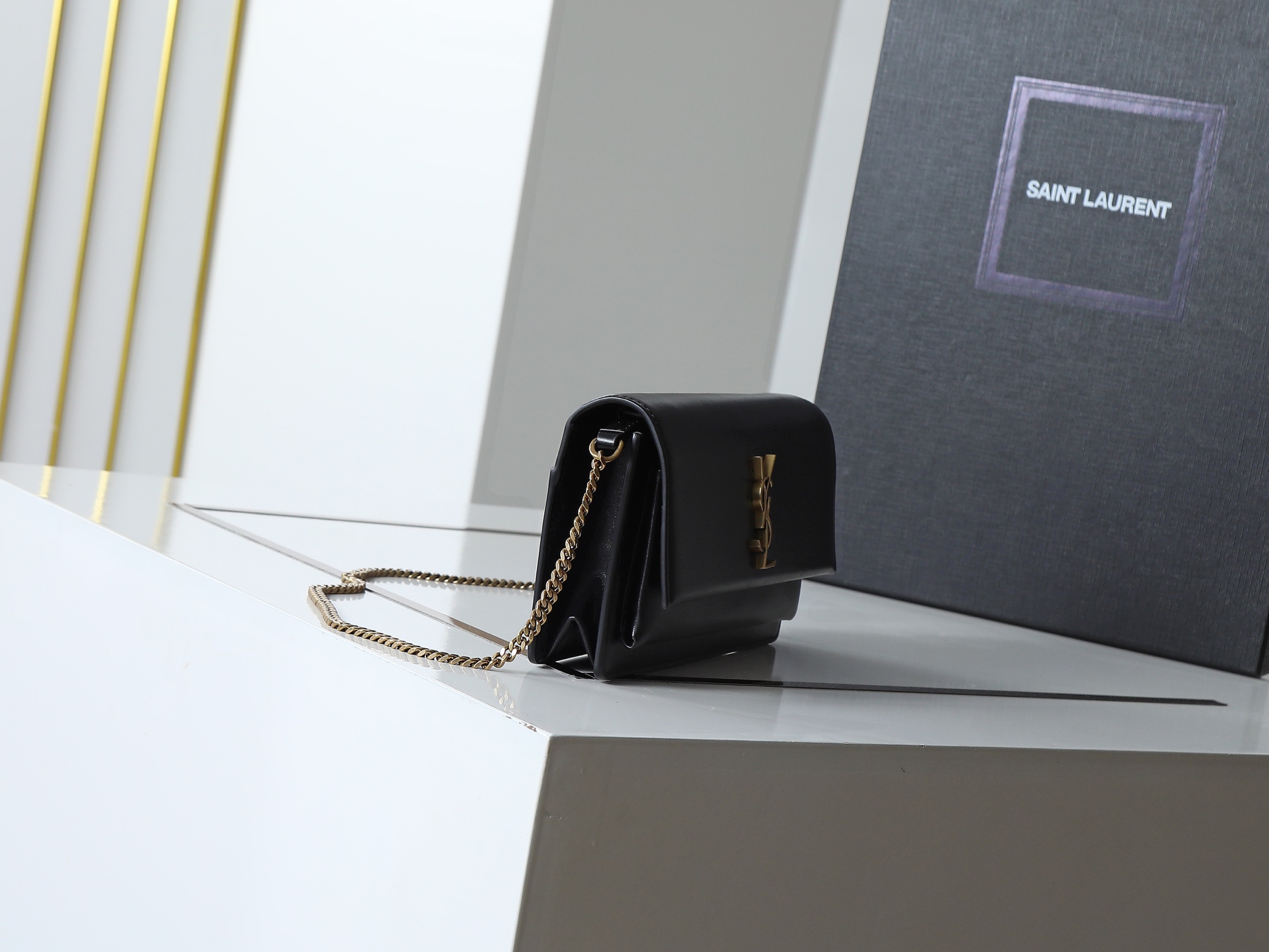 Saint Laurent Cassandre Phone Holder In Black Smooth Leather