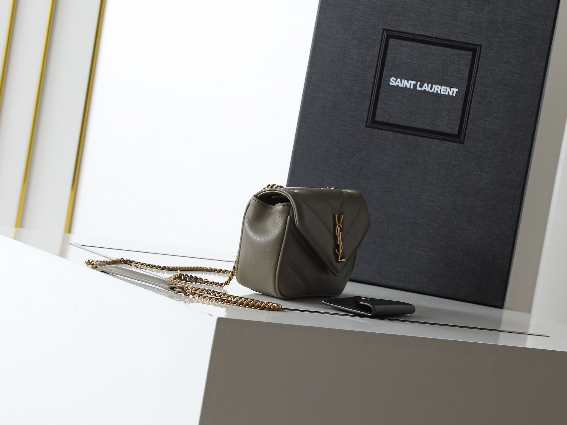 Saint Laurent GREEN Toy LouLou Crossbody Taupe Leather Pony