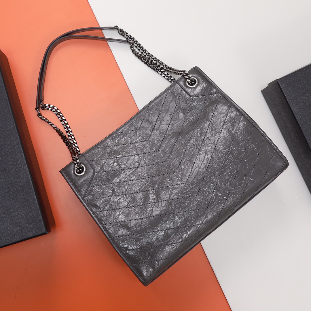 Saint Laurent Grey Crinkled Leather Large Niki Shopping Tote Bag – Mine & Yours