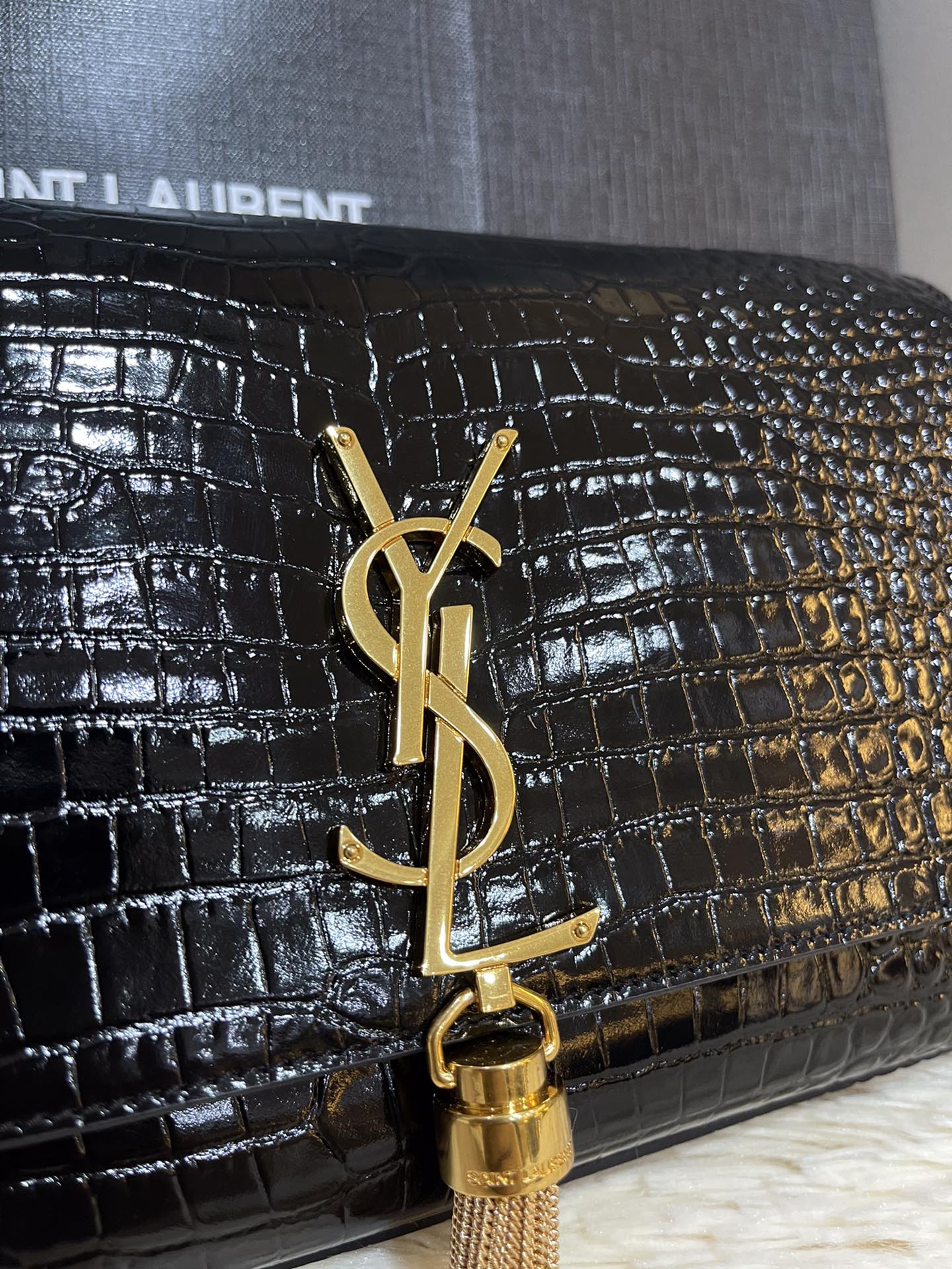 Saint Laurent Kate Medium Tassel $3100 Black Embossed Leather Shoulder Bag New