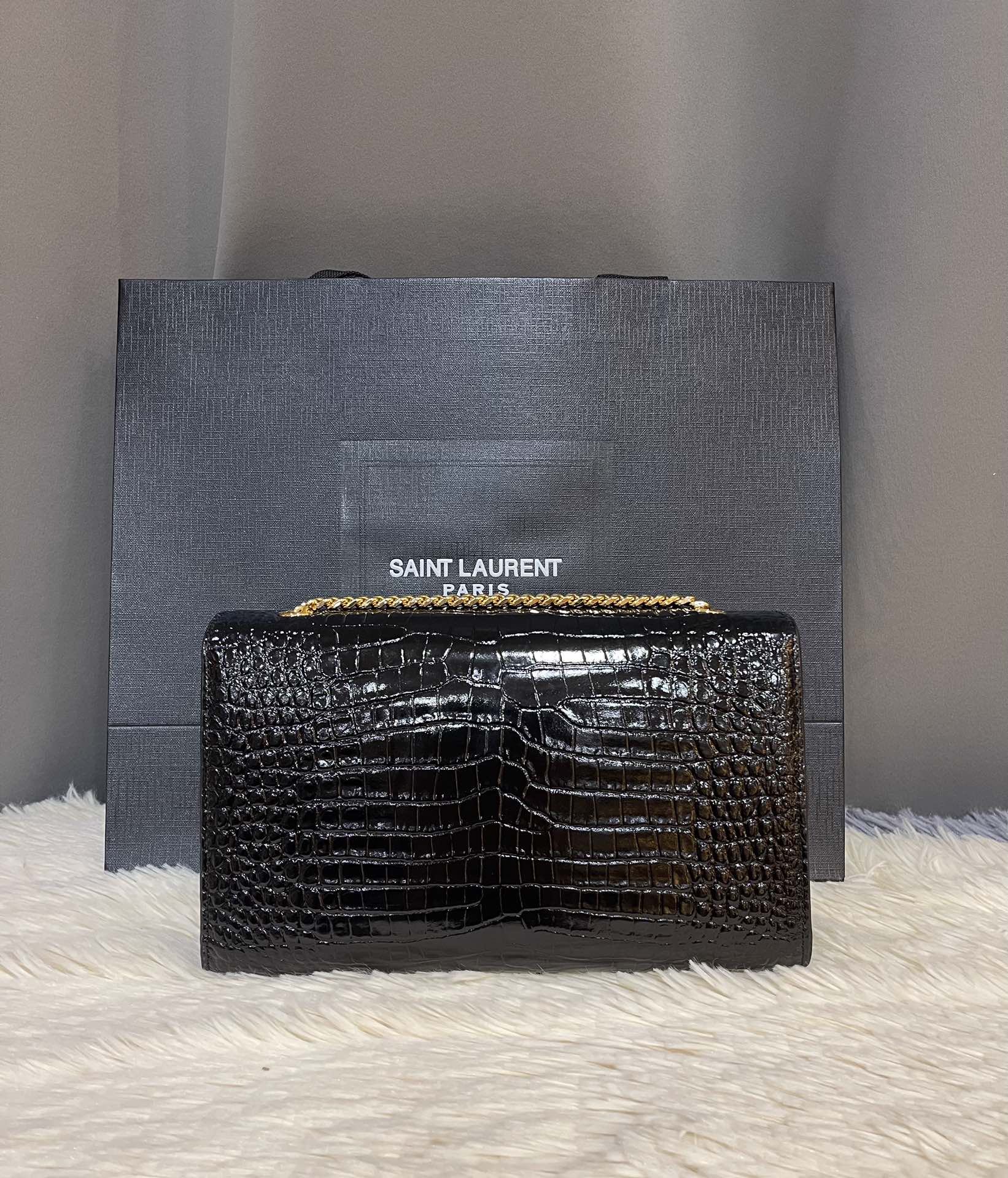 Saint Laurent Kate Medium Tassel $3100 Black Embossed Leather Shoulder Bag New