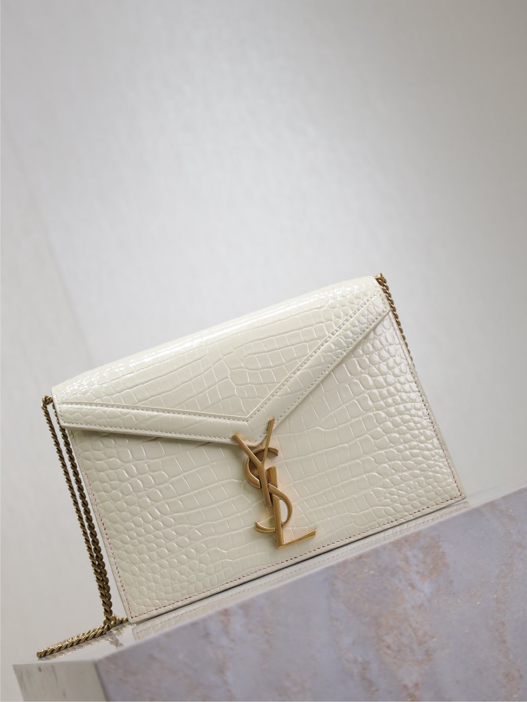 Saint Laurent Medium Cassandra Leather Satchel in White