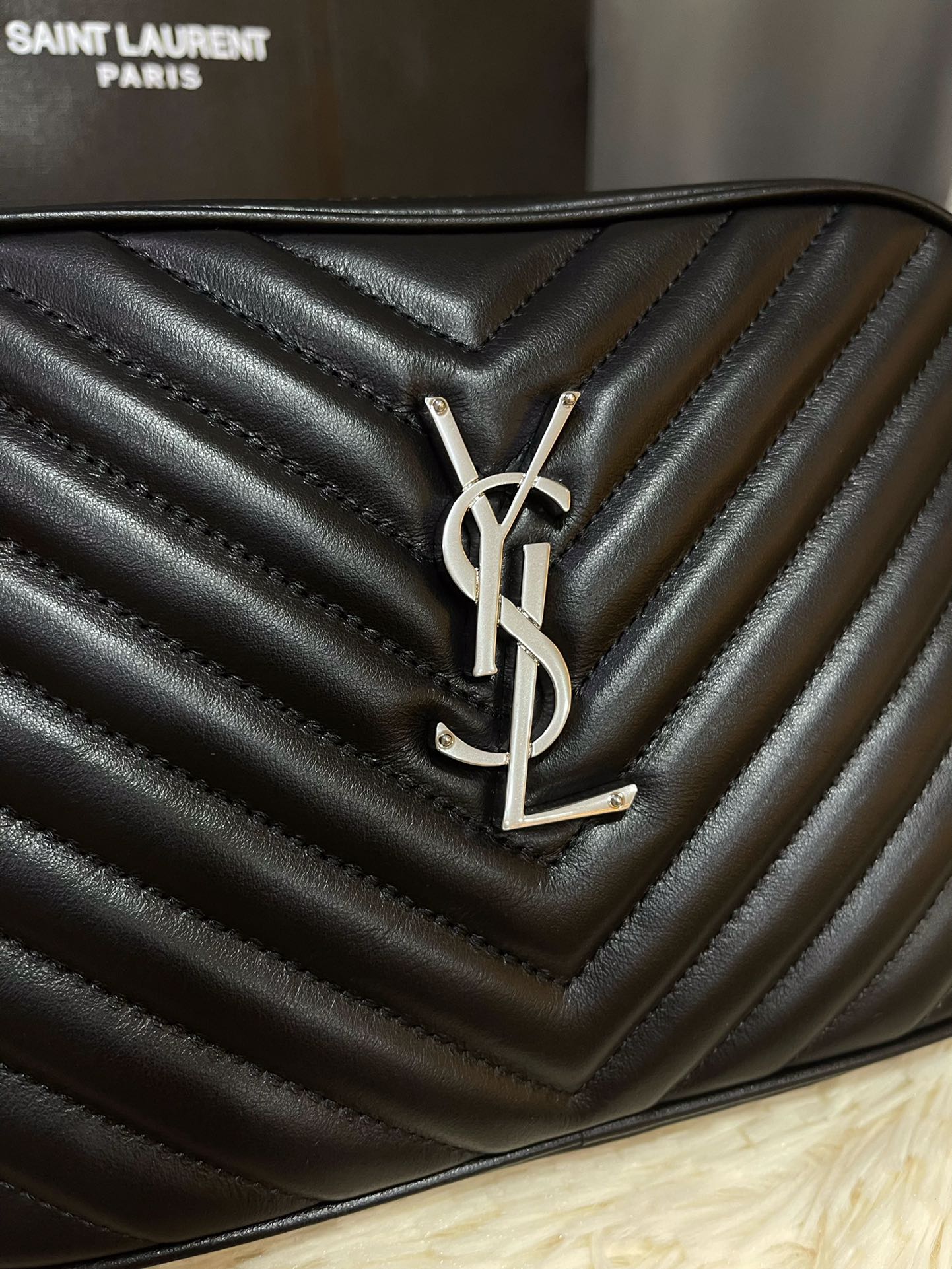 SAINT LAURENT Medium Lou YSL Monogram Palm Leather black
