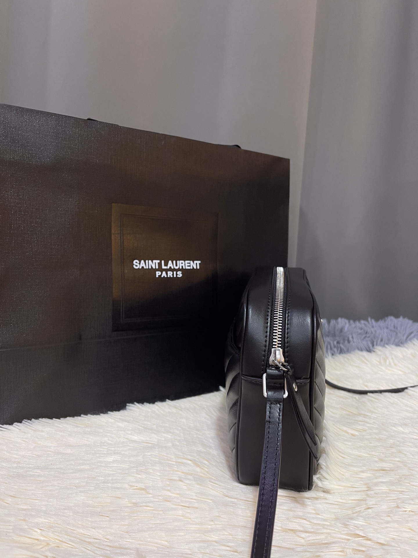 SAINT LAURENT Medium Lou YSL Monogram Palm Leather black