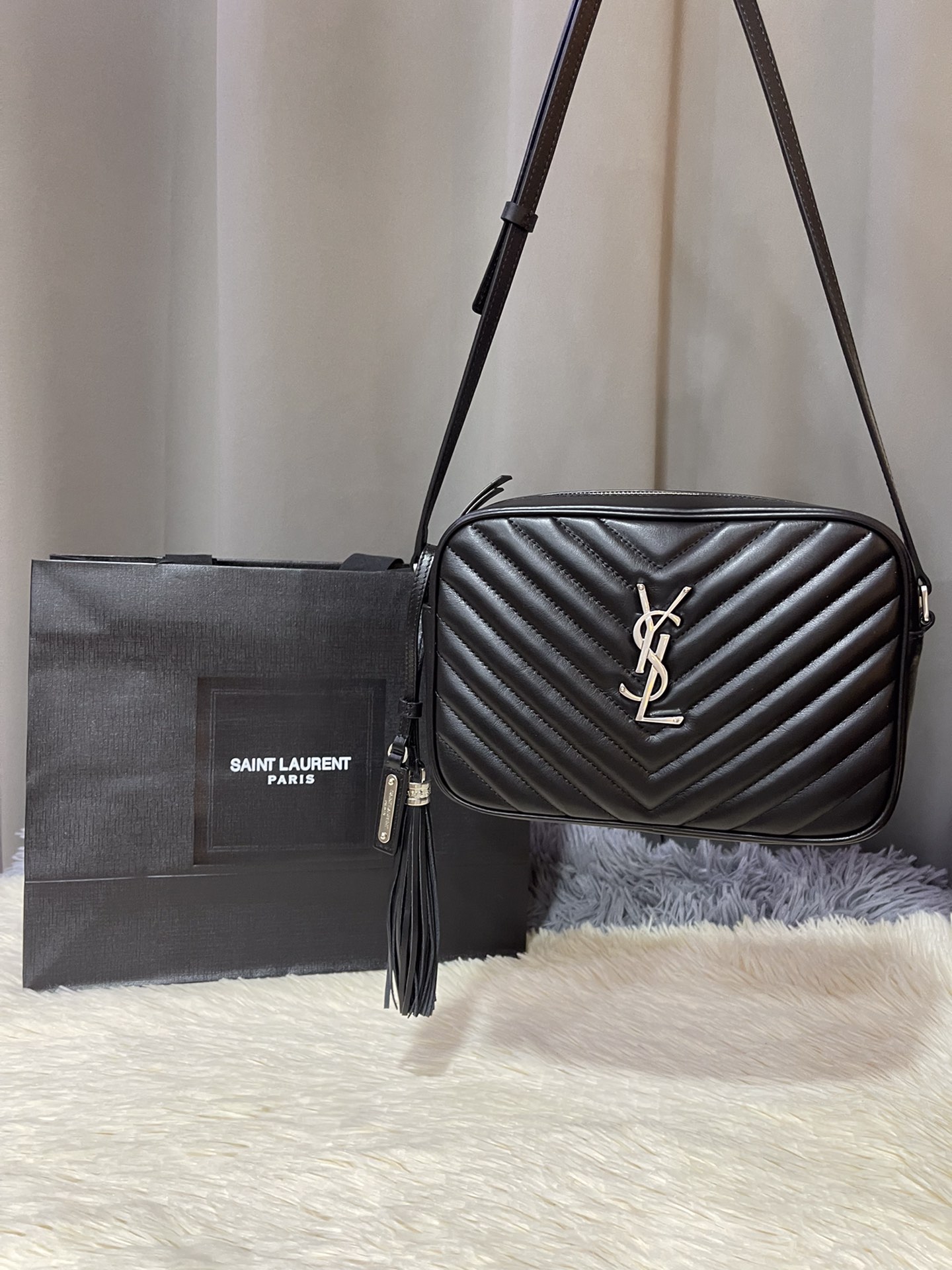 SAINT LAURENT Medium Lou YSL Monogram Palm Leather black