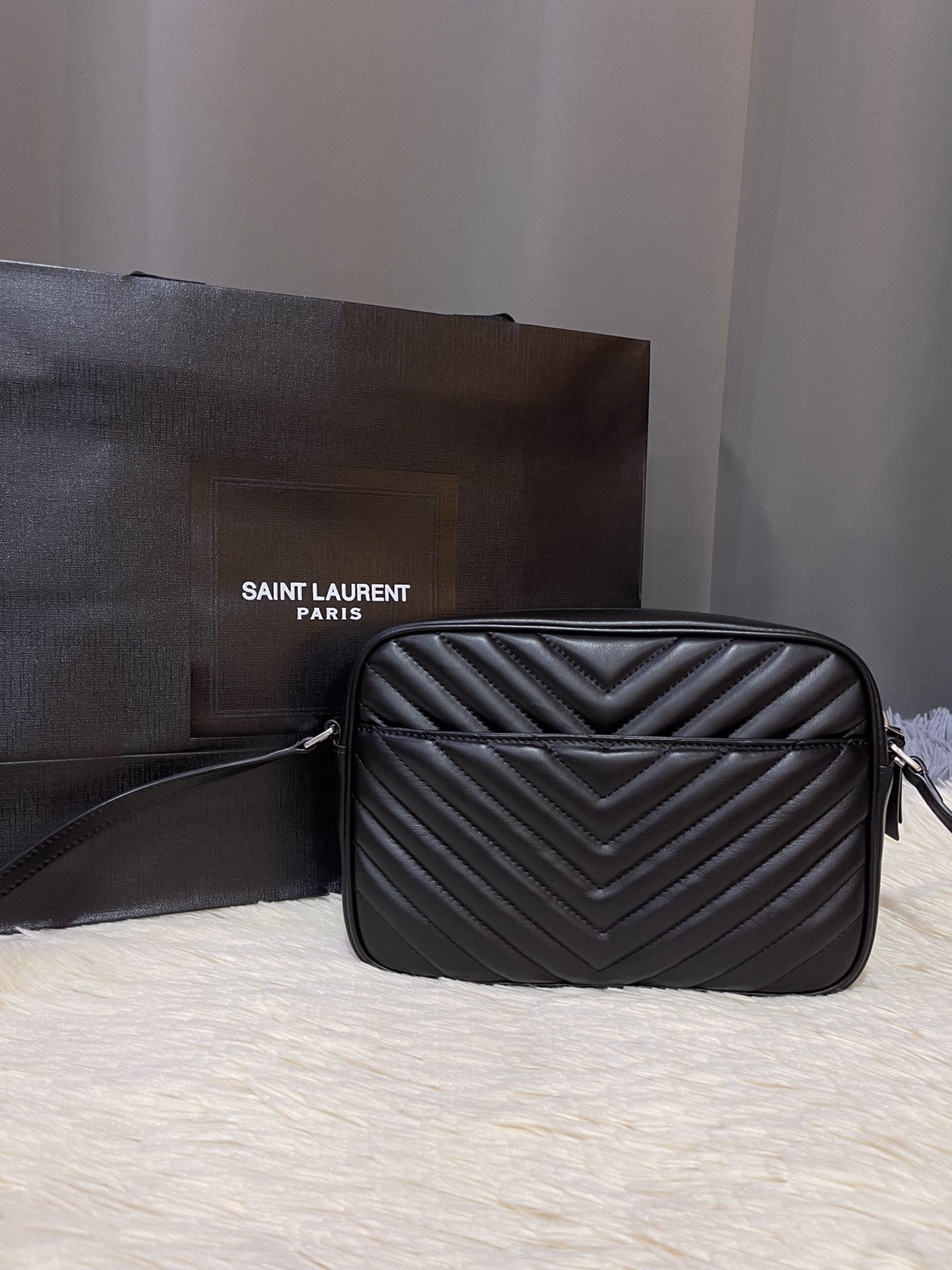 SAINT LAURENT Medium Lou YSL Monogram Palm Leather black