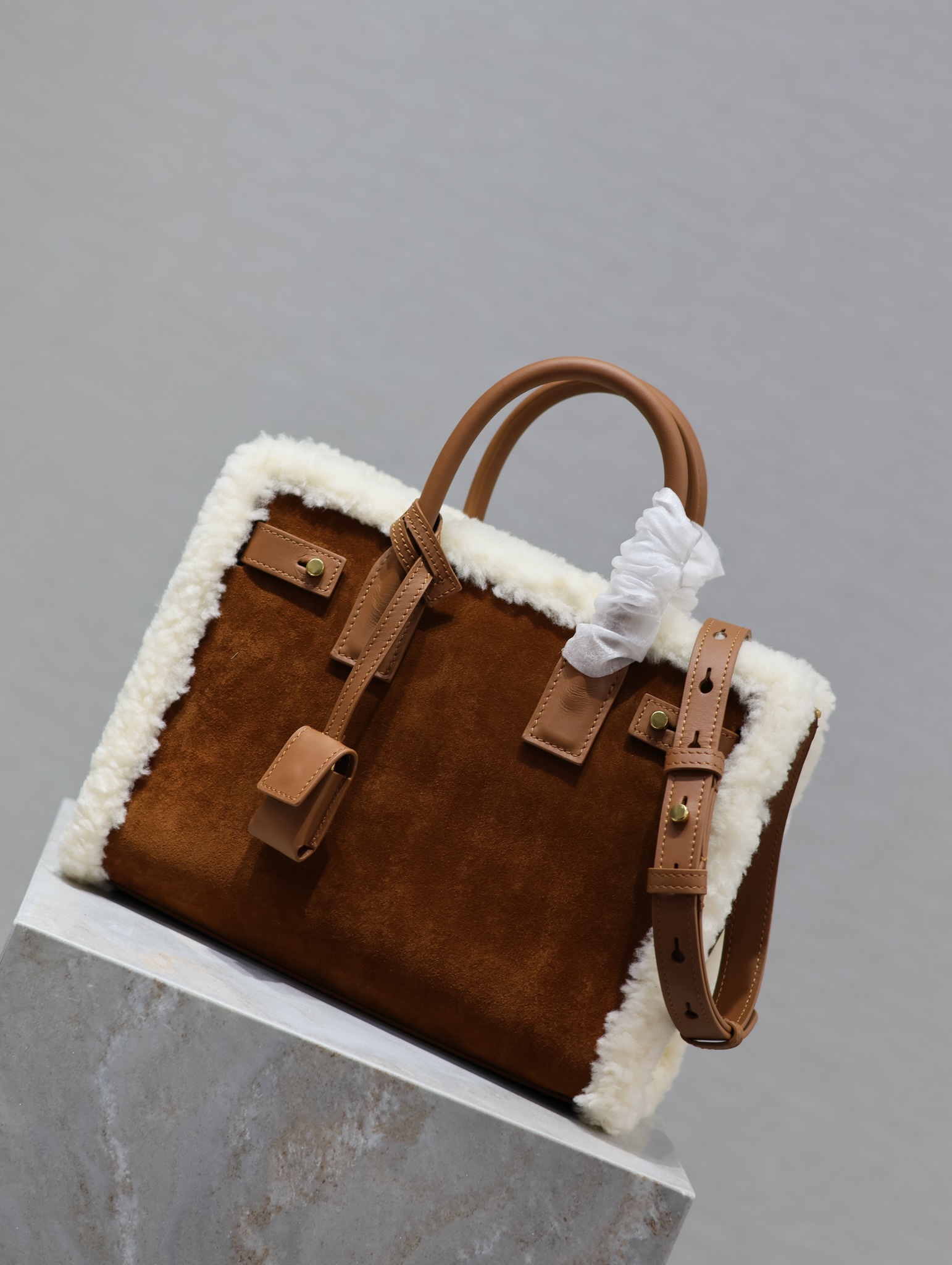 Saint Laurent Nano Sac de Jour Suede & Geniune Shearling Top