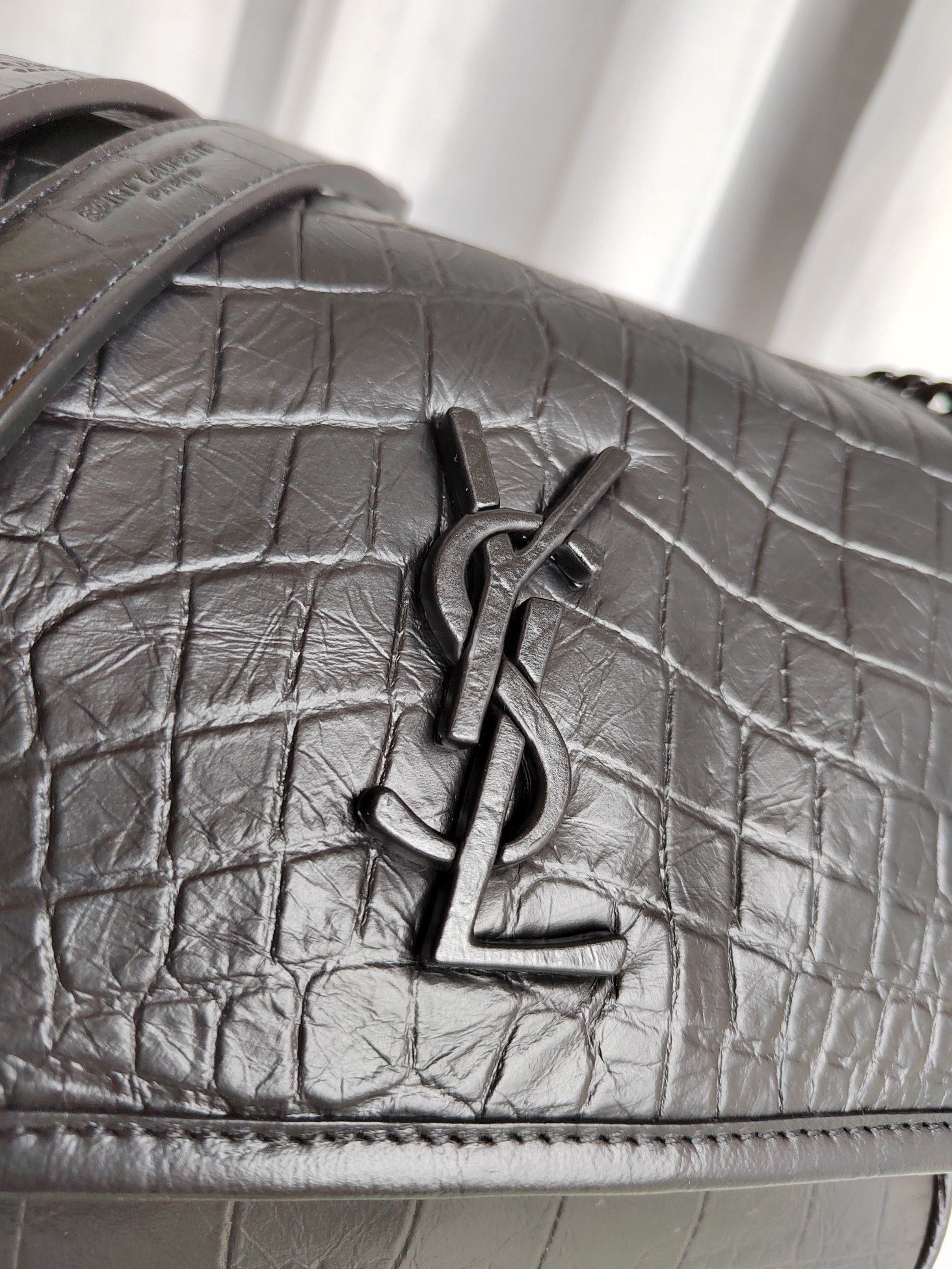 Saint Laurent Niki Medium YSL Monogram Crocodile-Embossed Chain Shoulder Bag