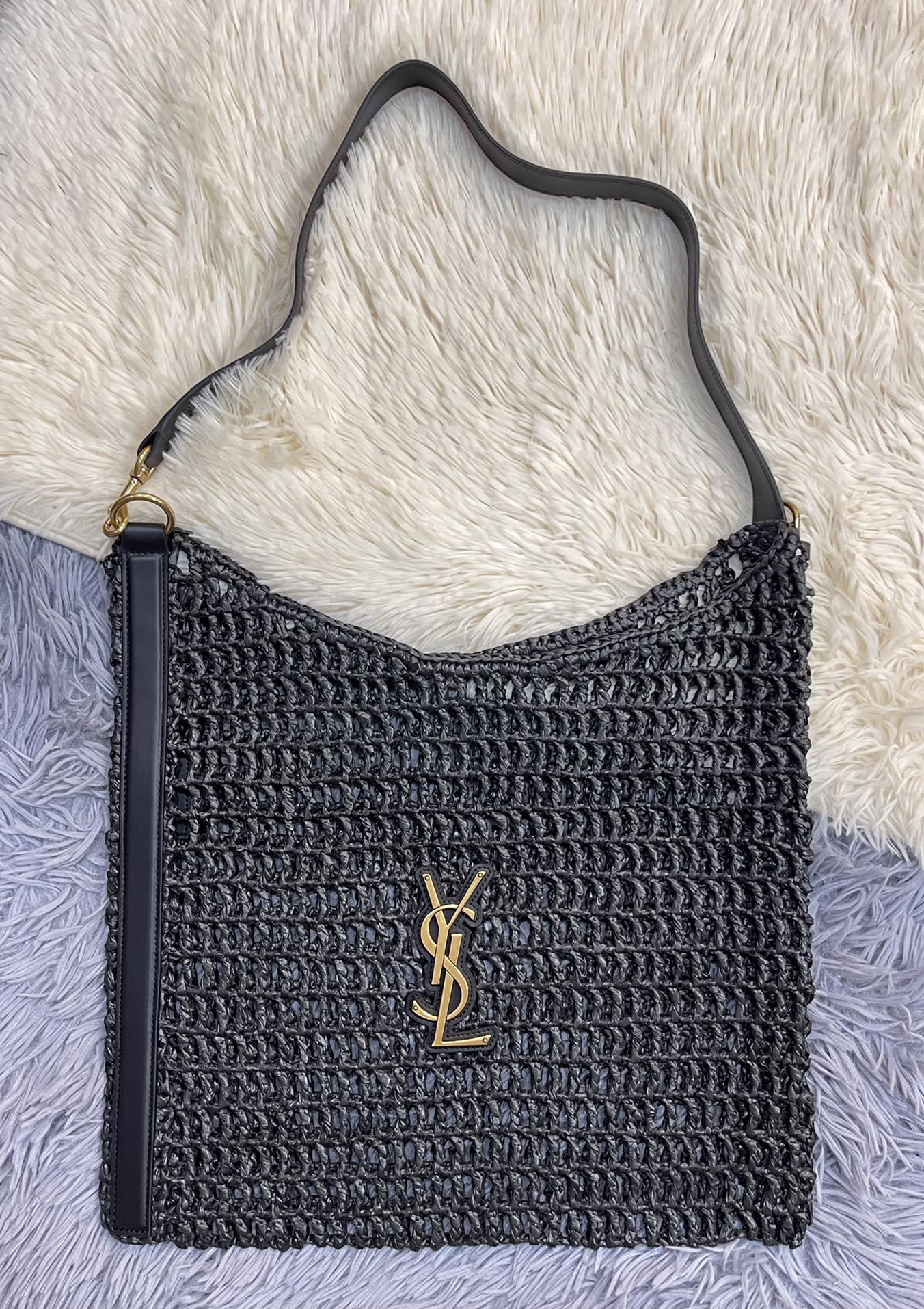 Saint Laurent Black Raffia Tote
