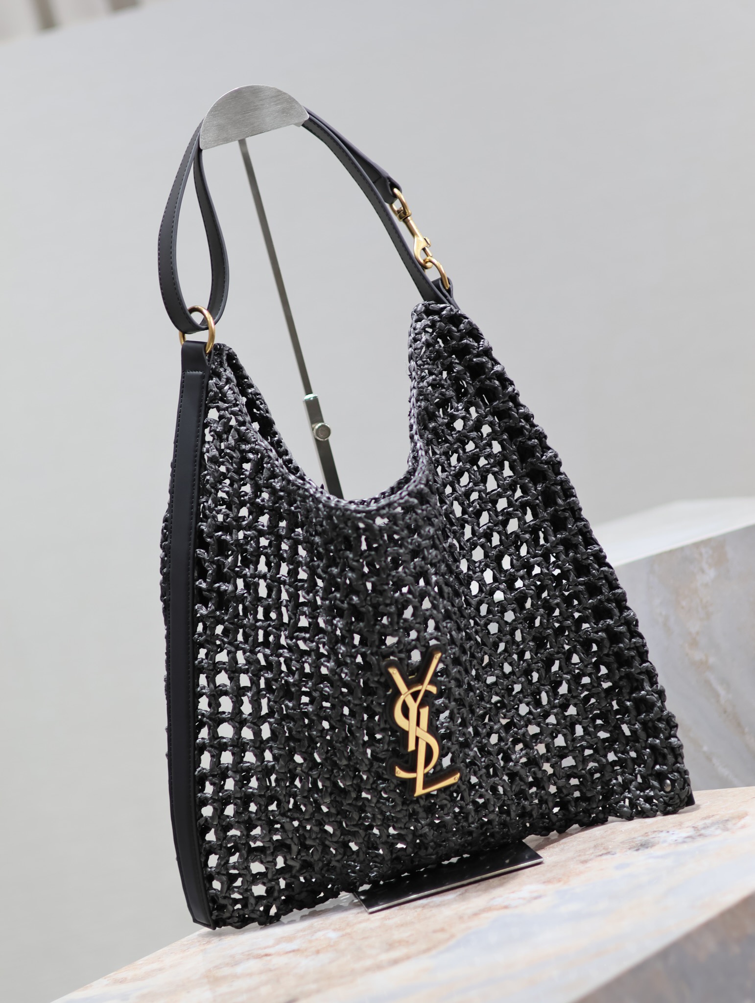 Saint Laurent Oxalis Raffia Shoulder Bag - Black