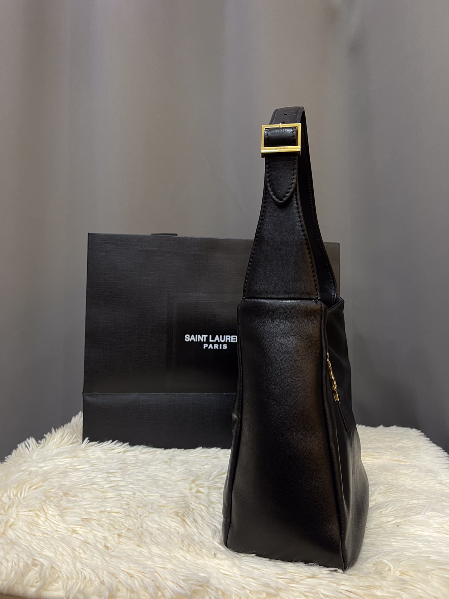 SAINT LAURENT Padded Lambskin Le 5 A 7 Hobo Black 1378312