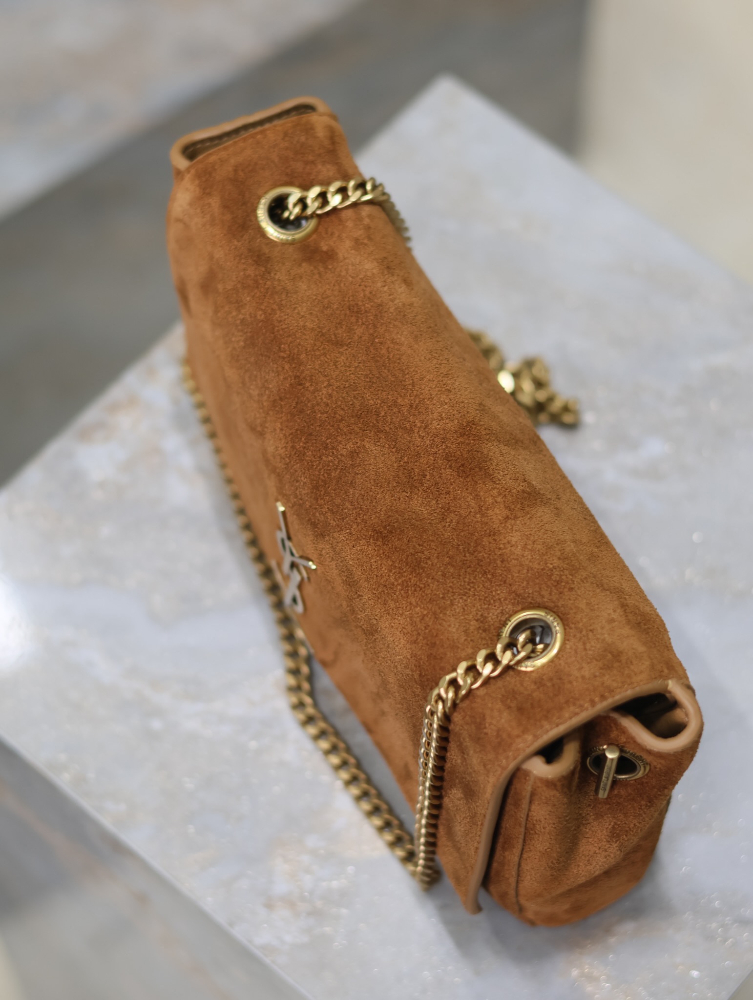 Saint Laurent Reversible Kate Shoulder Bag Suede Medium BROWN
