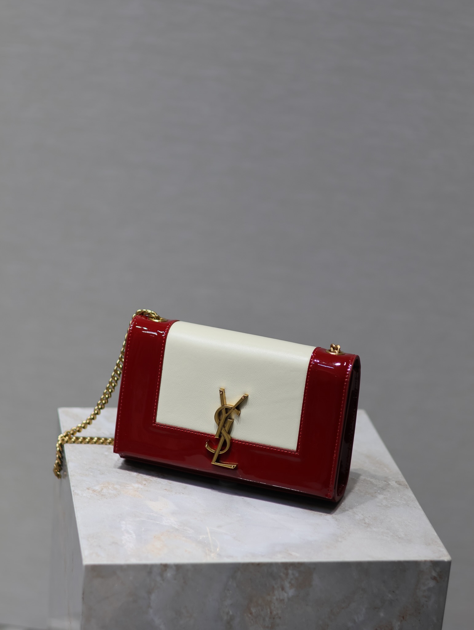 Saint Laurent Small Kate Chain Bag in Off White & Oxblood Red