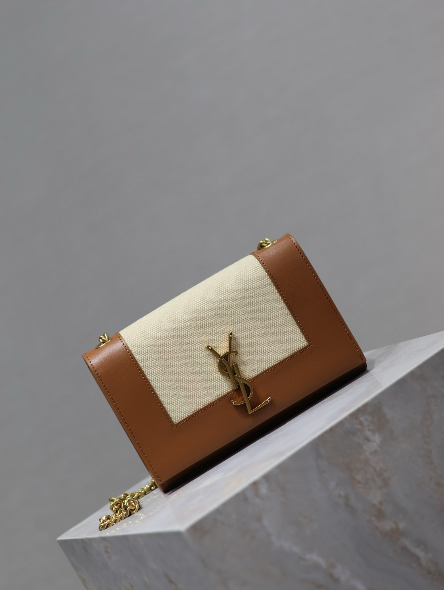 Saint Laurent Small Kate Cotton Blend Shoulder Bag in Brown