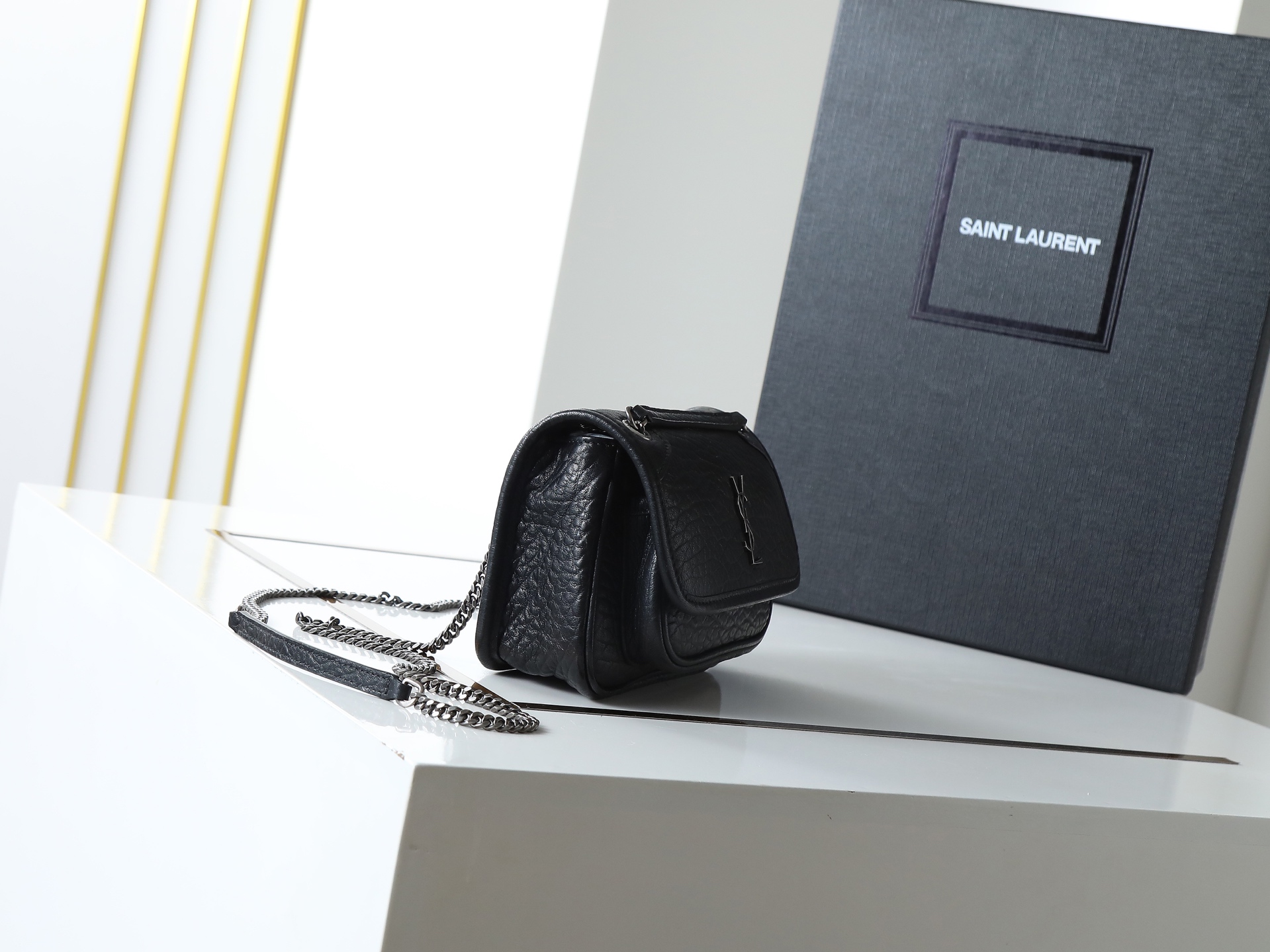 Saint Laurent Tiny Cassandre Passport Case in Leather Black