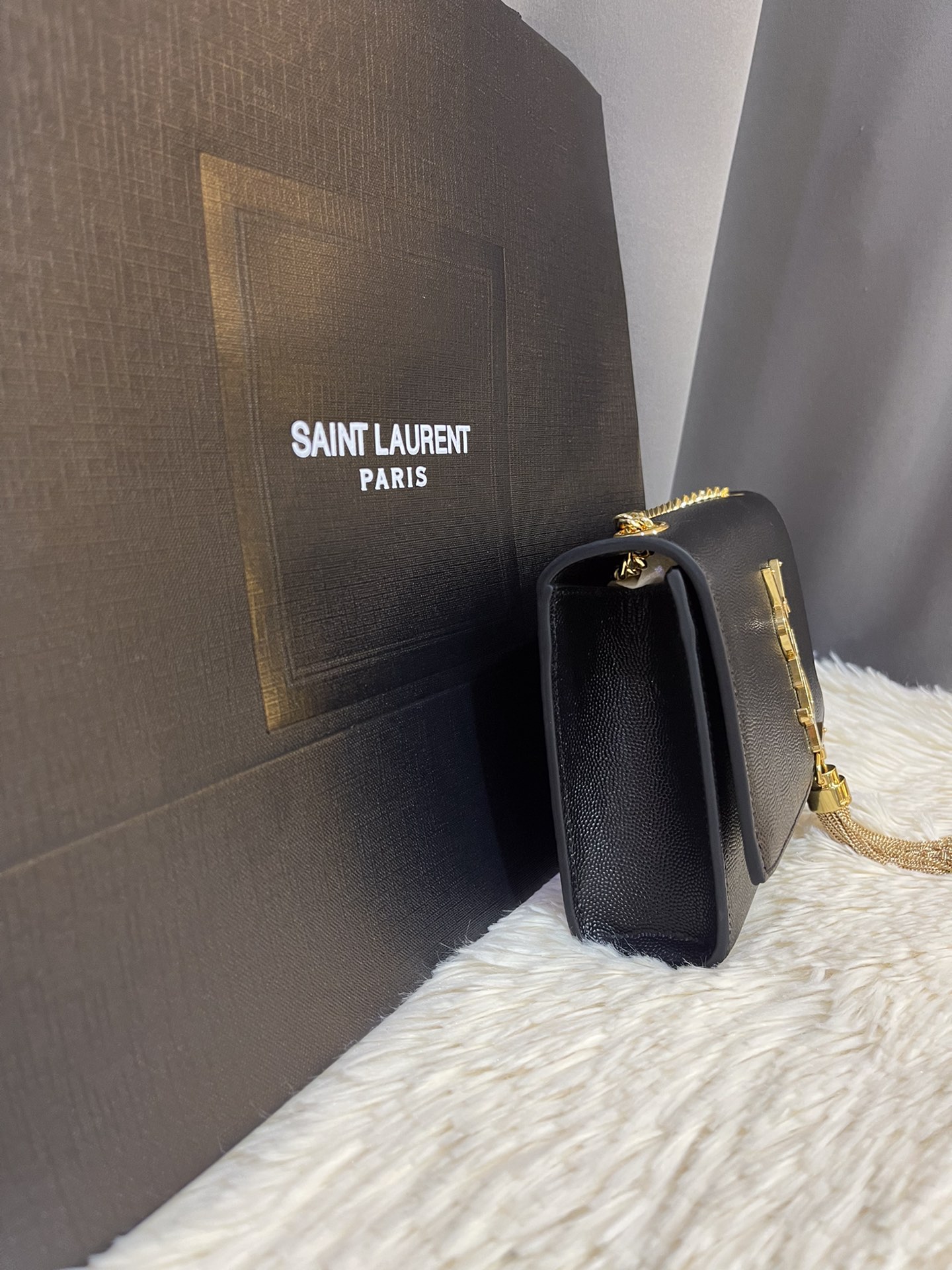 Saint Laurent Women's Classic Logo Caviar Chain Bag  balck