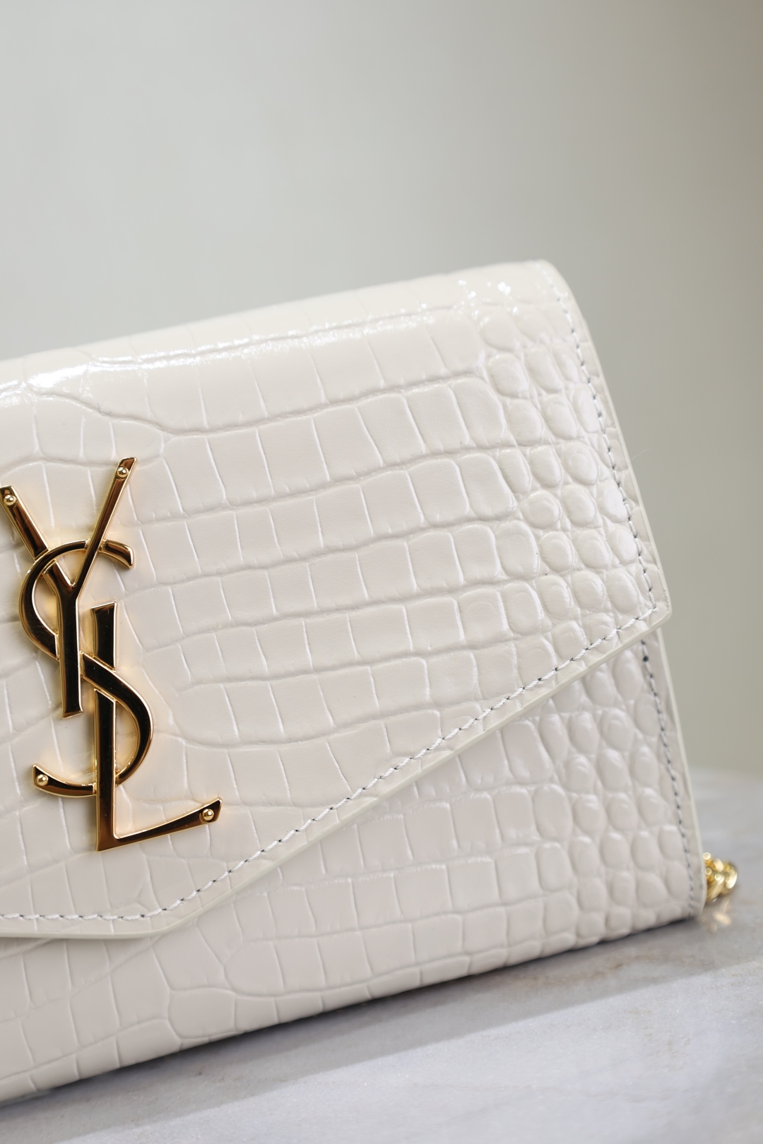 Saint Laurent Ysl Uptown Leather Wallet Clutch In Crema Soft