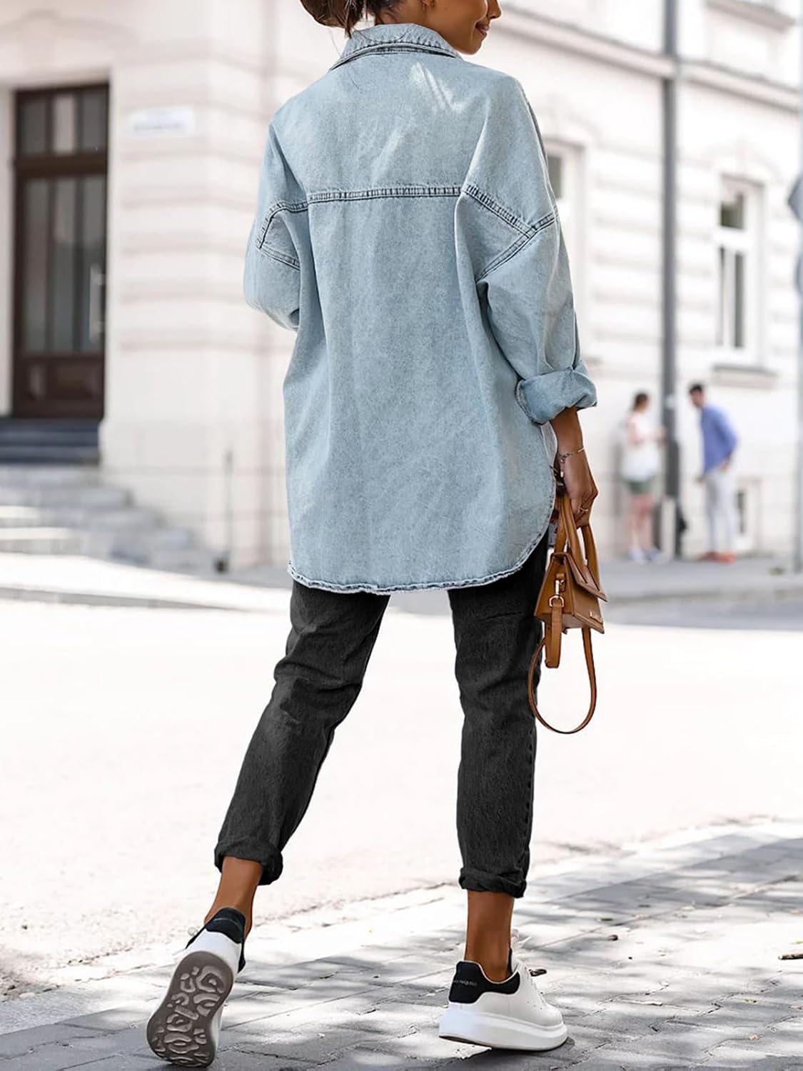 Saodimallsu Women’s Oversized Denim Jackets Casual Button Down Long Boyfriend Jean Coats with Pockets