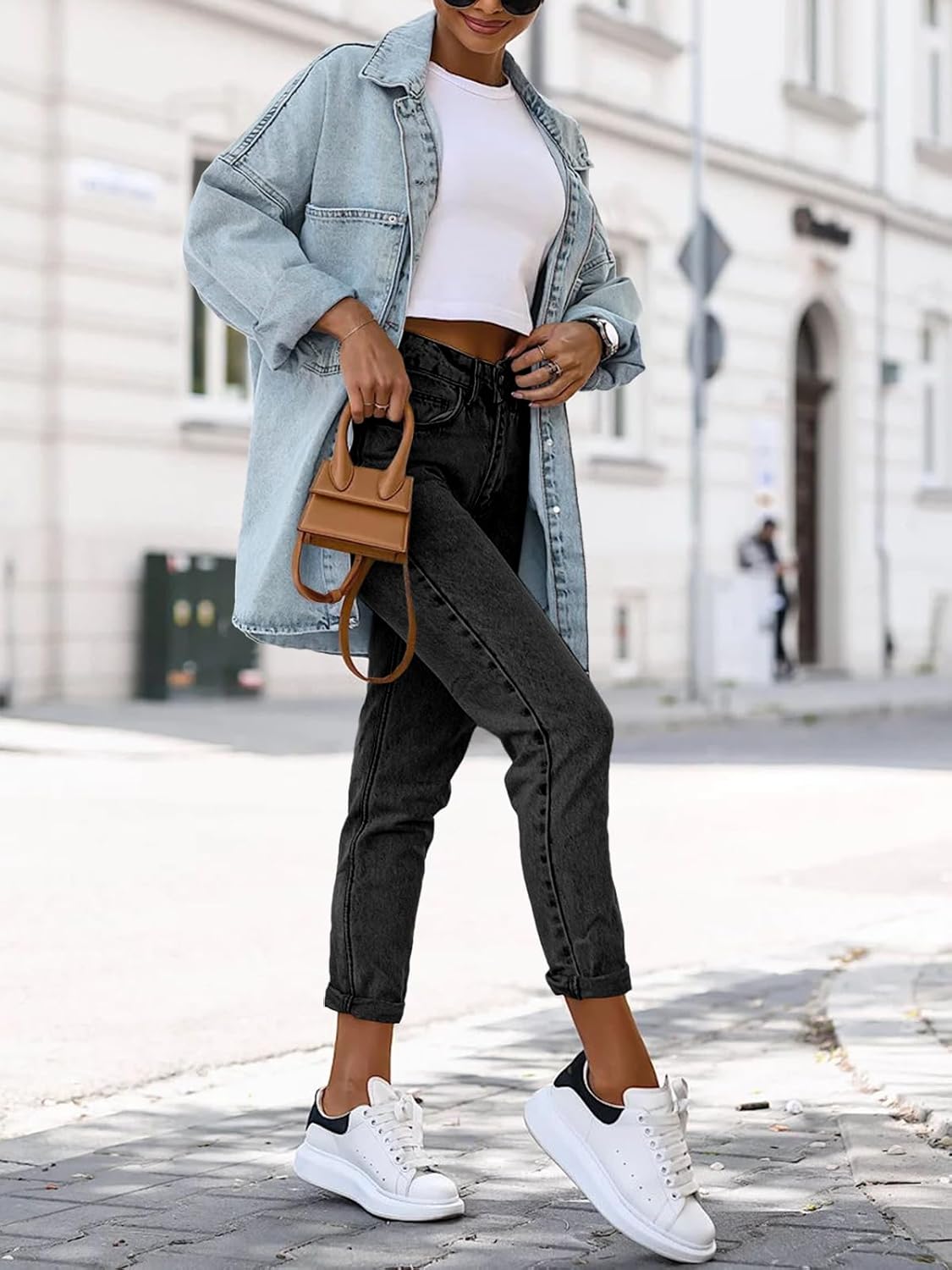 Saodimallsu Women’s Oversized Denim Jackets Casual Button Down Long Boyfriend Jean Coats with Pockets