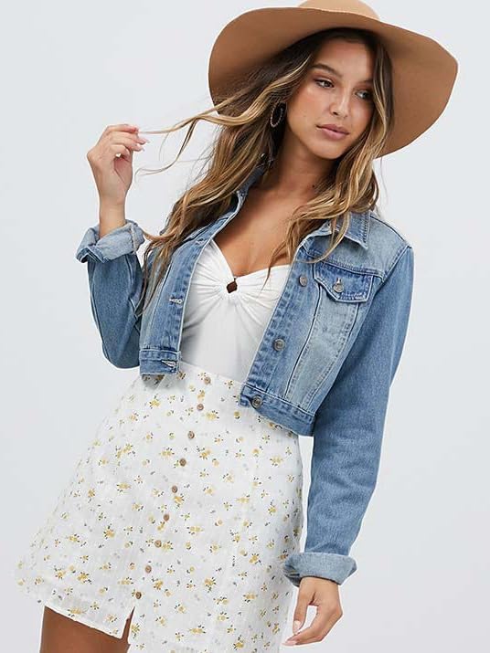 Sarwoldey Jean Jacket Women Washed Denim Jacket