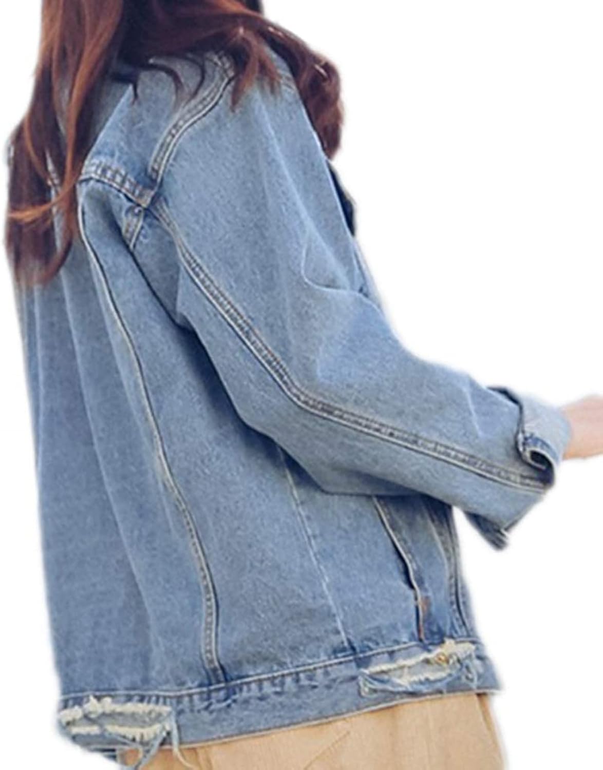 Saukiee Oversized Denim Jacket Distressed Boyfriend Jean Coat Jeans Trucker Jacket for Women Girls