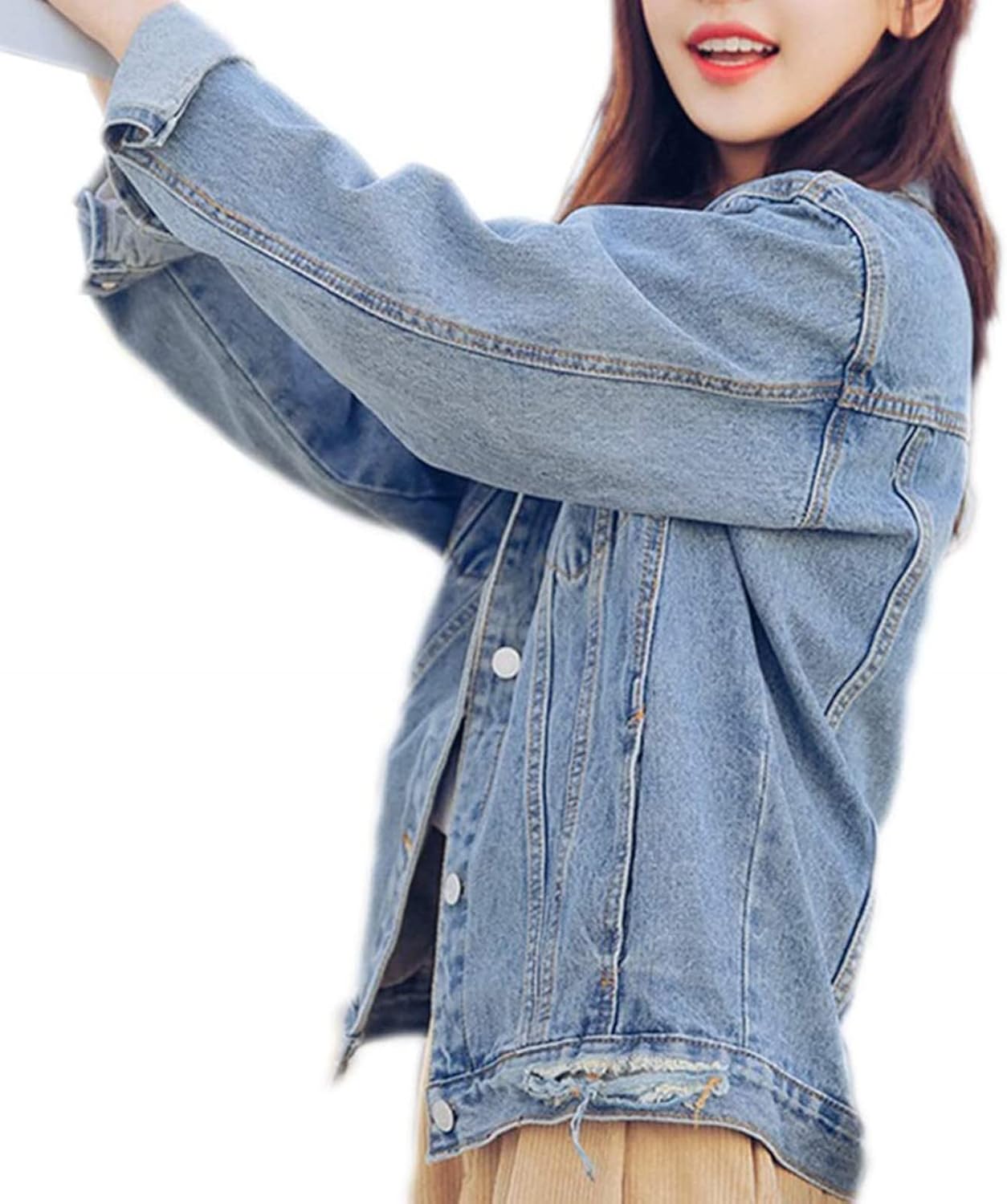 Saukiee Oversized Denim Jacket Distressed Boyfriend Jean Coat Jeans Trucker Jacket for Women Girls