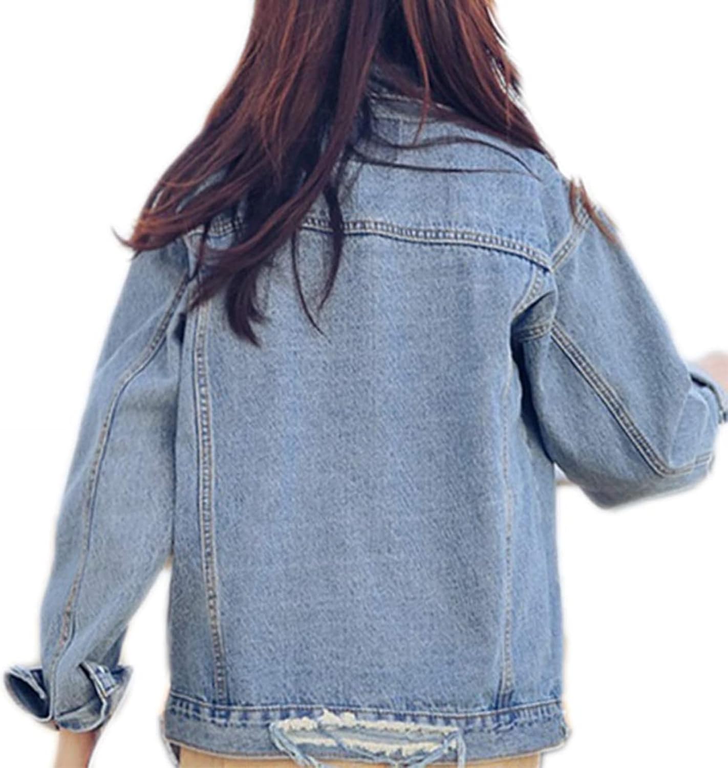 Saukiee Oversized Denim Jacket Distressed Boyfriend Jean Coat Jeans Trucker Jacket for Women Girls