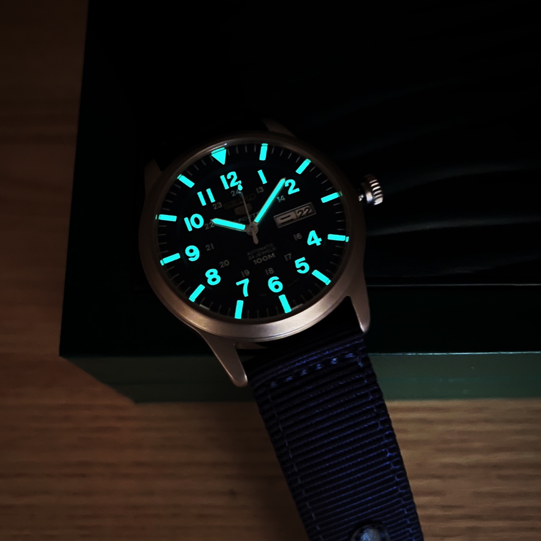 Seiko 5 Black Field Watch - Nylon Strap Automatic - Image 3