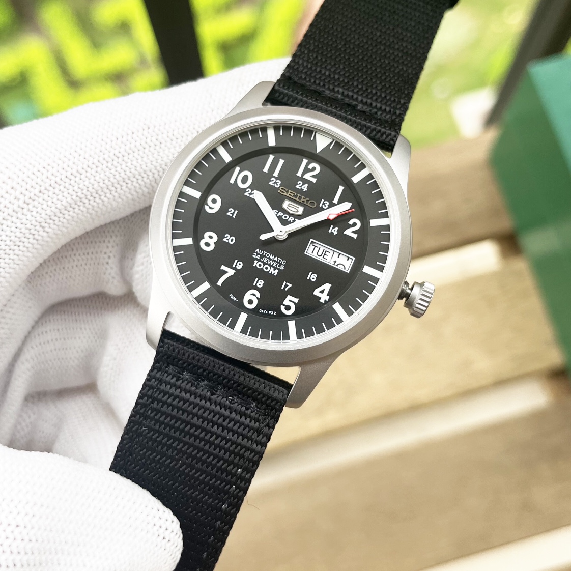 Seiko 5 Black Field Watch - Nylon Strap Automatic - Image 2