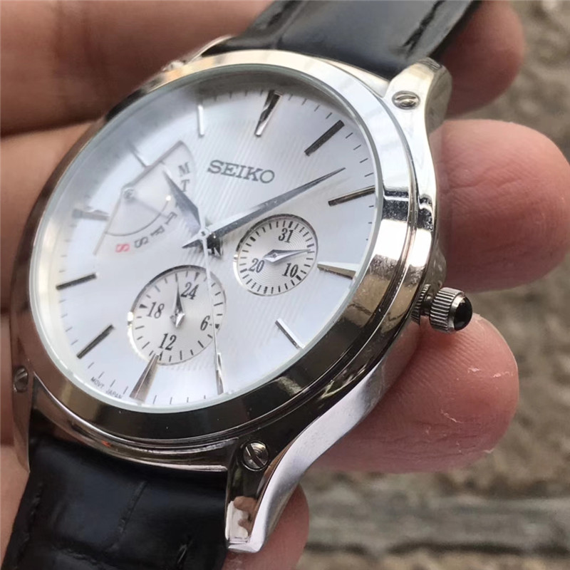 Seiko Silver Dial Watch - Seiko Silver Dial - Black Leather Strap - Image 2