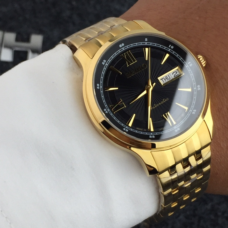 Seiko Gold Automatic Watch - Black Dial, Day-Date - Image 4