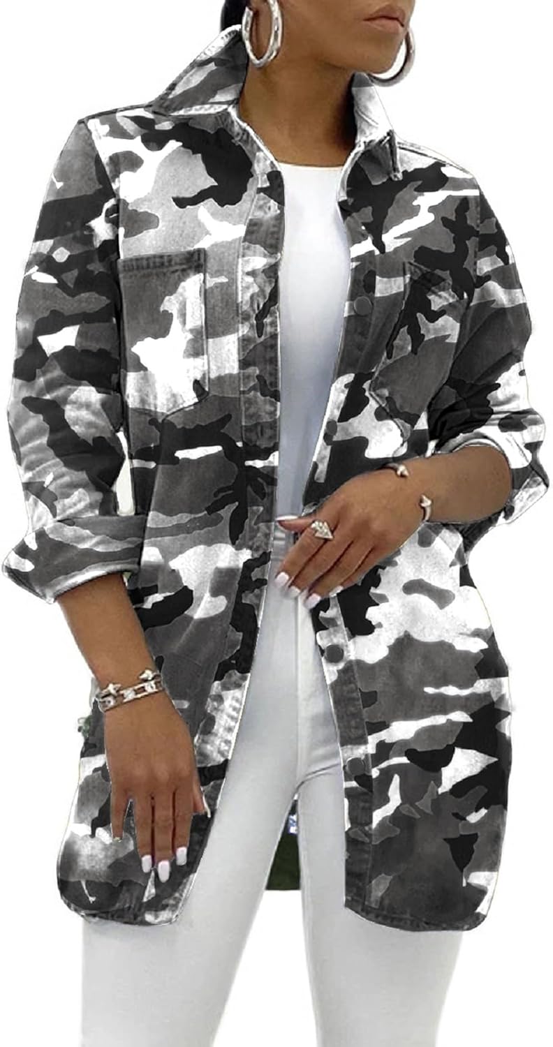 SeNight Women’s Jean Jacket Long Sleeve Classic Distressed Fray Hem Tassels Denim Trucker Jackets