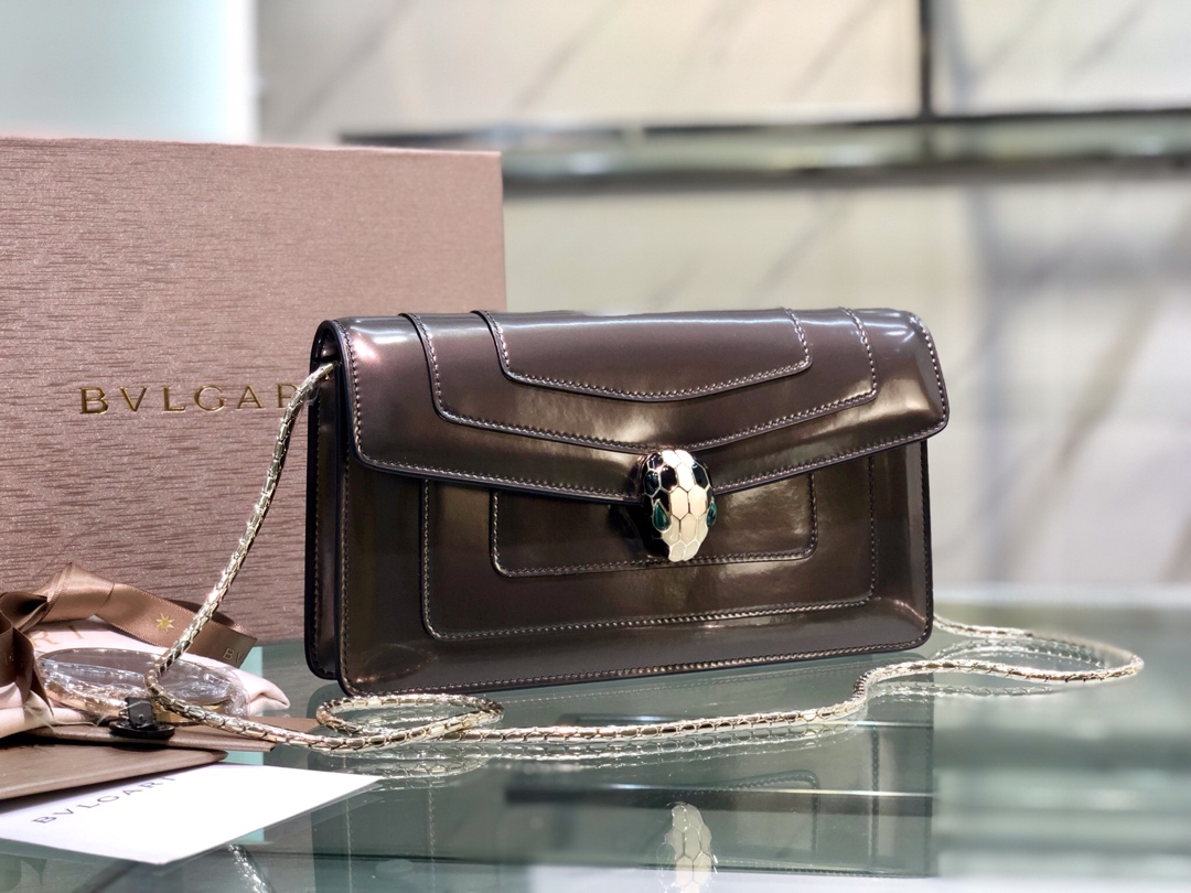 Serpenti leather handbag Bvlgari Black red in Leather -