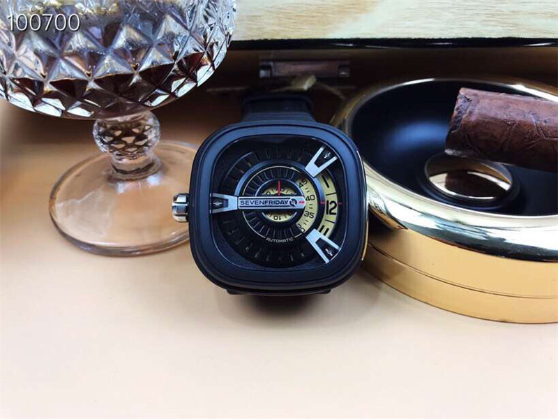 SevenFriday M1/04 - Square Black Leather Automatic Watch - Image 6