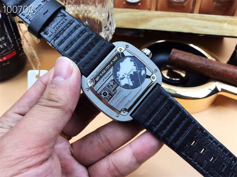 SevenFriday M1/04 - Square Black Leather Automatic Watch - Image 2
