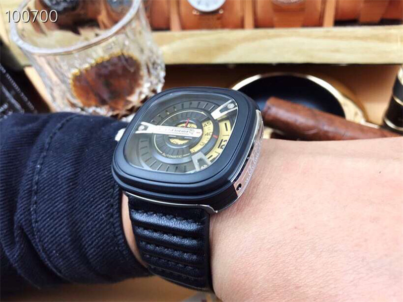 SevenFriday M1/04 - Square Black Leather Automatic Watch - Image 4