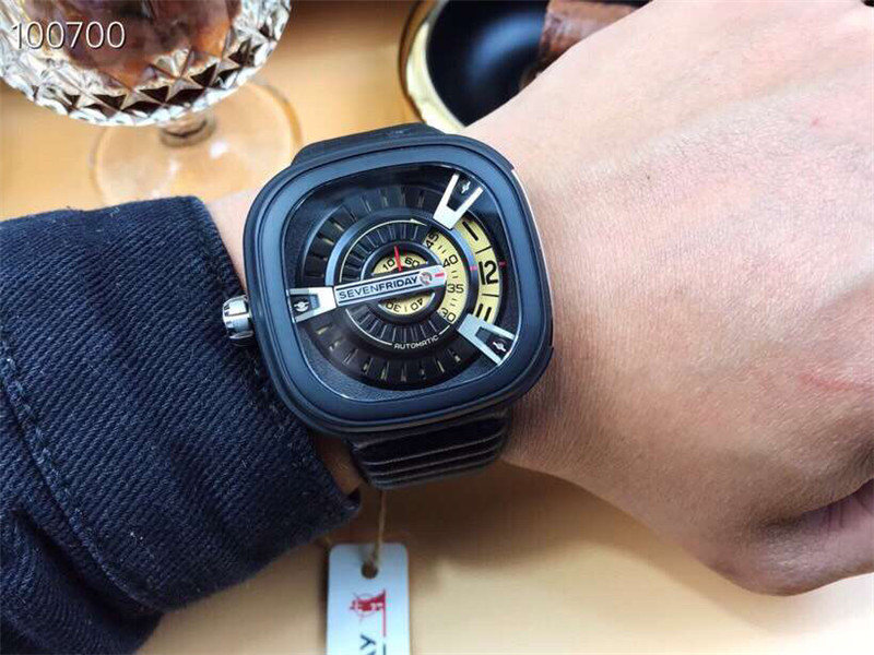 SevenFriday M1/04 - Square Black Leather Automatic Watch - Image 7